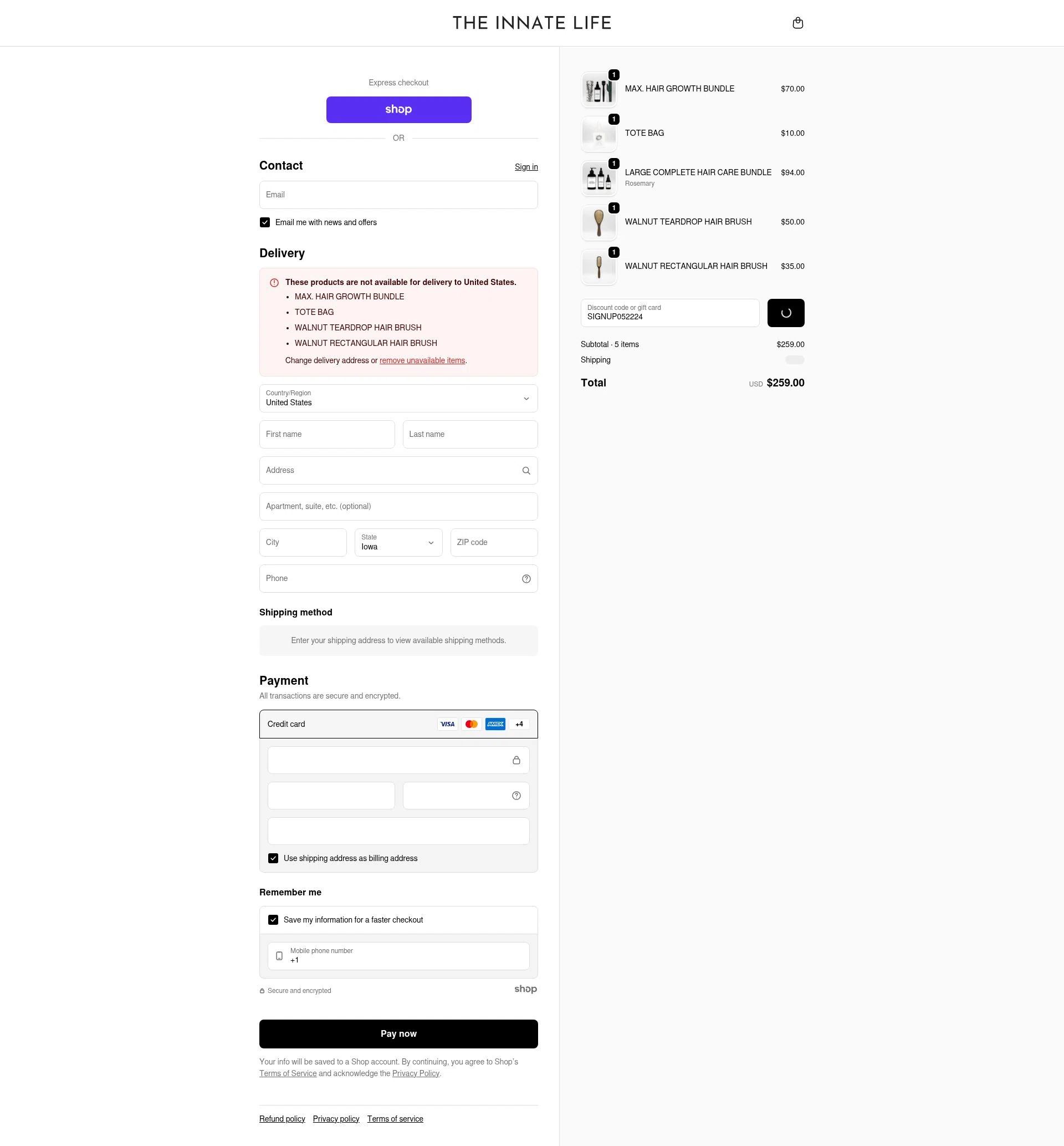 The Innate Life checkout page showing The Innate Life discount code box | Screenshot taken by SimplyCodes community member on Jan 27, 2026
