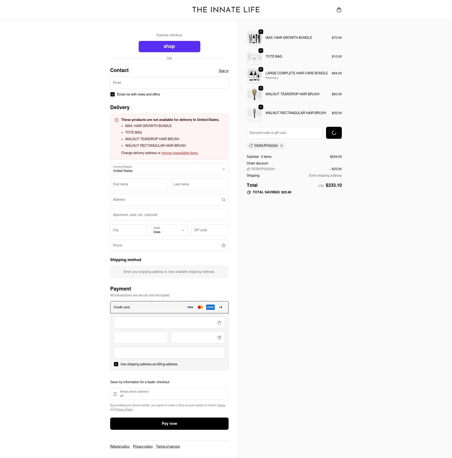 The Innate Life checkout page showing The Innate Life discount code box | Screenshot taken by SimplyCodes community member on Jan 17, 2026