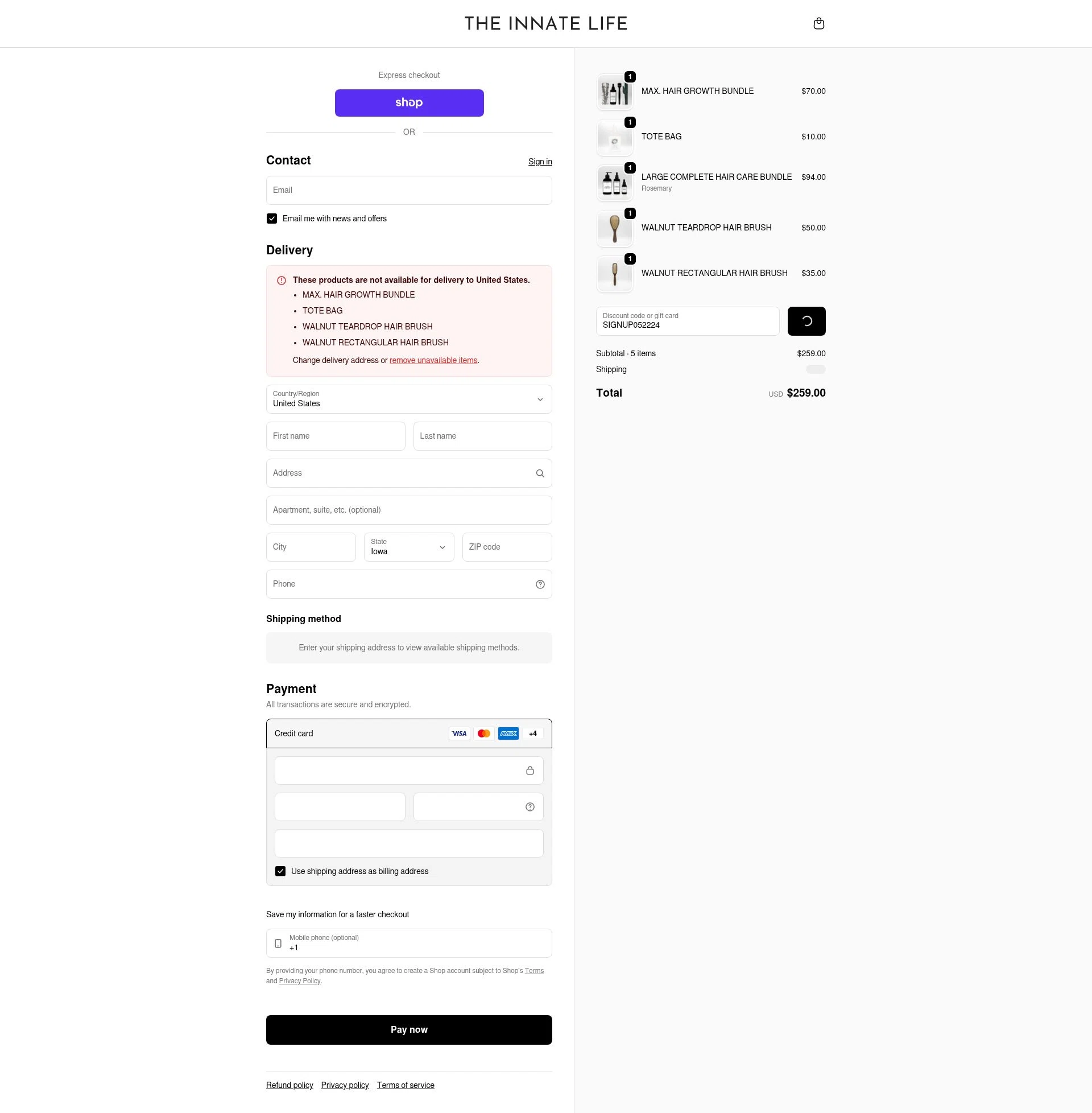 The Innate Life checkout page showing The Innate Life discount code box | Screenshot taken by SimplyCodes community member on Jan 31, 2026
