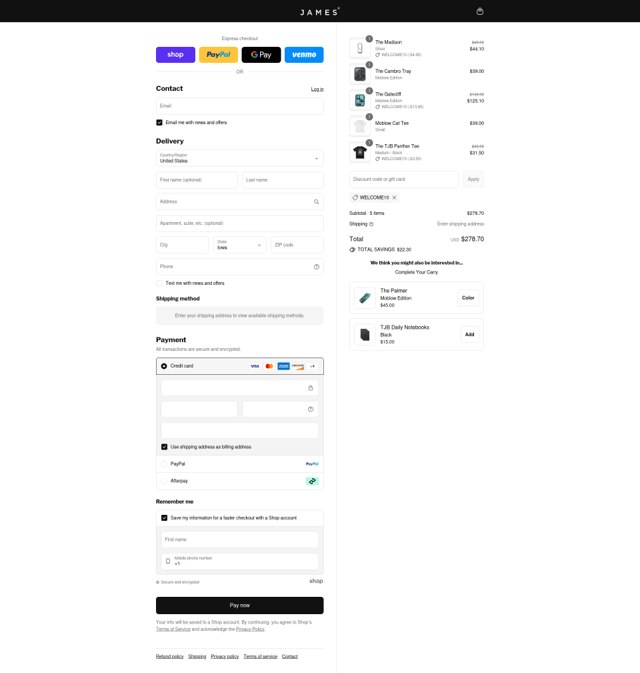 The James Brand checkout page showing The James Brand discount code box | Screenshot taken by SimplyCodes community member on Sep 3, 2025
