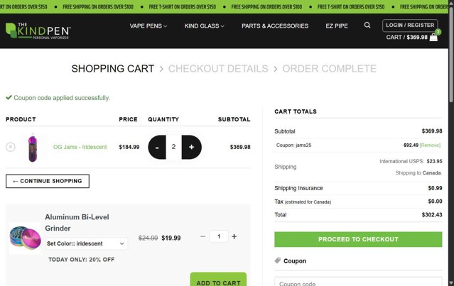 The Kind Pen checkout page showing The Kind Pen coupon code box | Screenshot taken by SimplyCodes community member on Aug 26, 2025