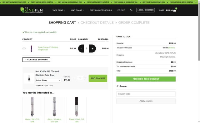 The Kind Pen checkout page showing The Kind Pen coupon code box | Screenshot taken by SimplyCodes community member on Aug 23, 2025
