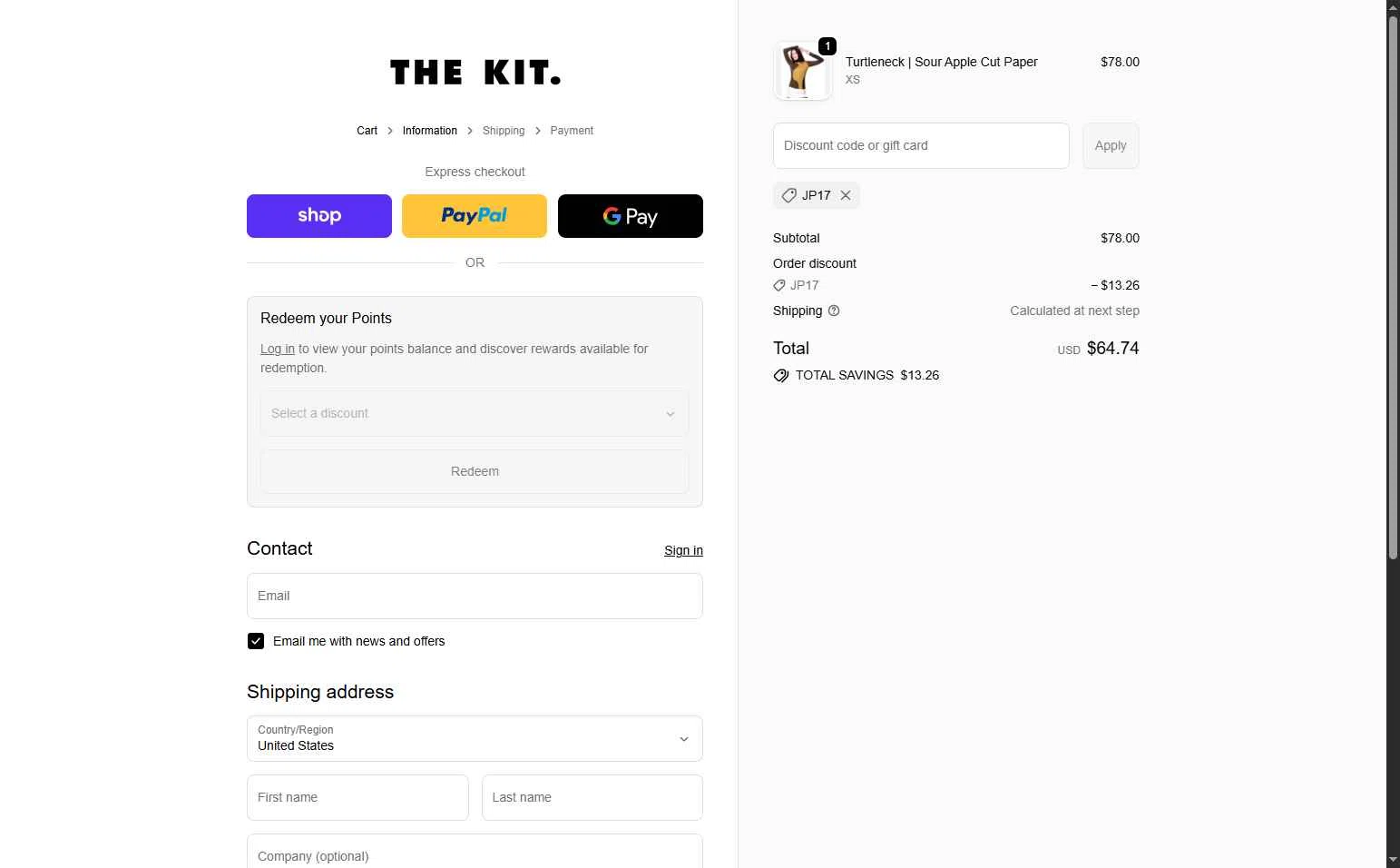 The Kit checkout page showing The Kit discount code box | Screenshot taken by SimplyCodes community member on Jan 3, 2026
