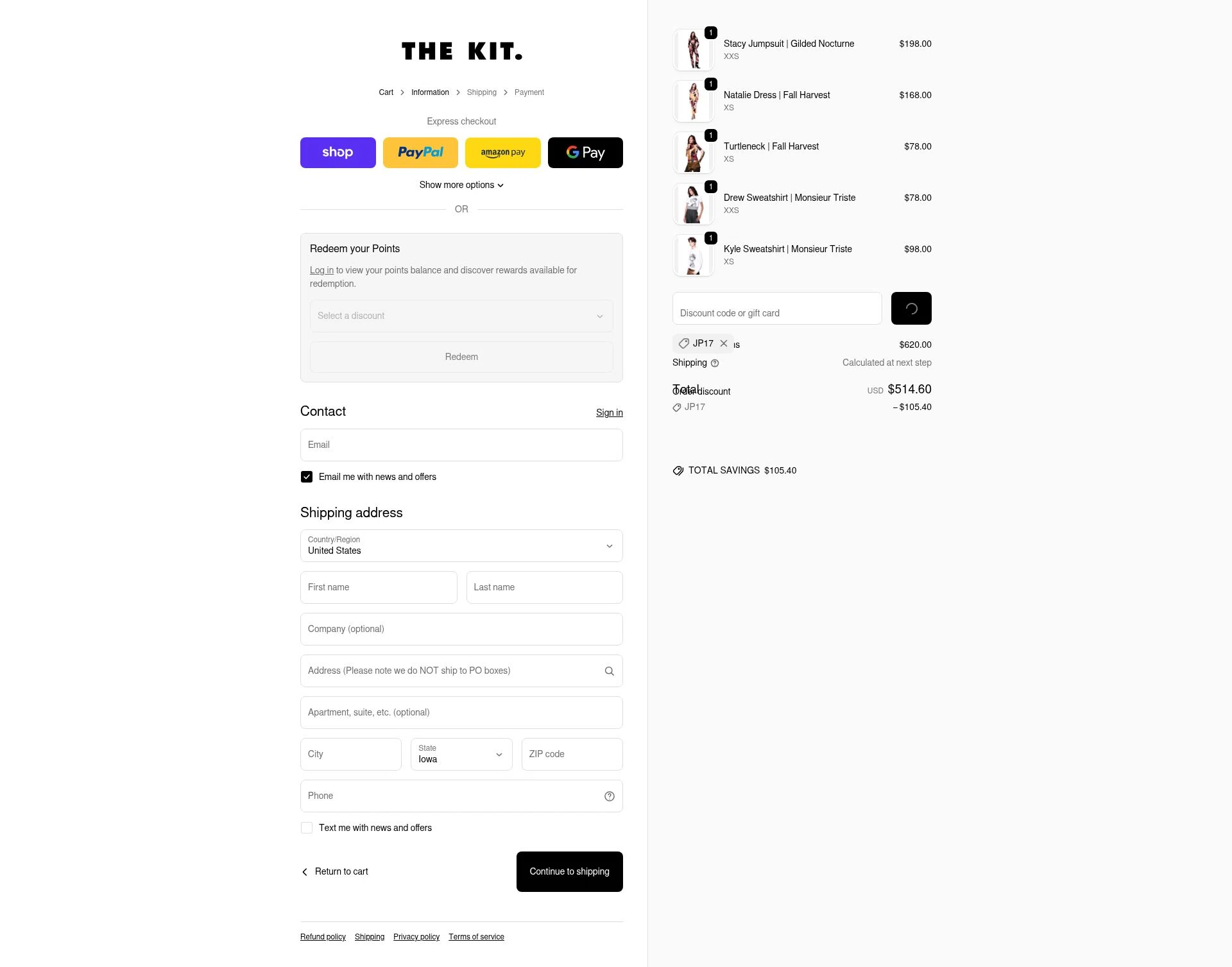 The Kit checkout page showing The Kit discount code box | Screenshot taken by SimplyCodes community member on Dec 16, 2025