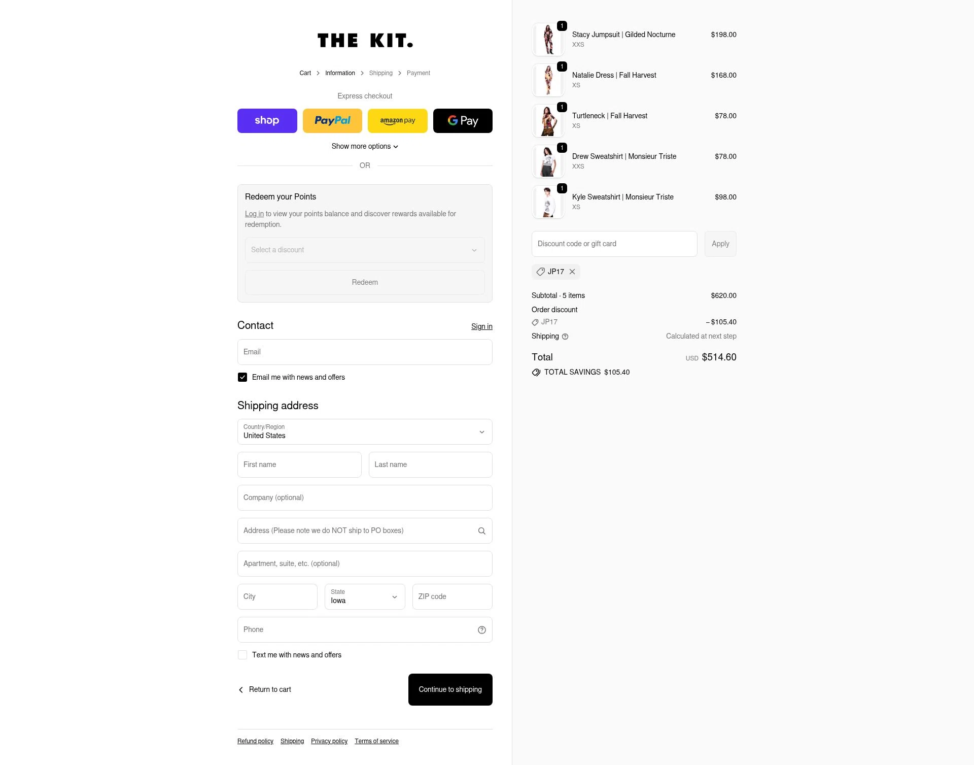 The Kit checkout page showing The Kit discount code box | Screenshot taken by SimplyCodes community member on Dec 5, 2025