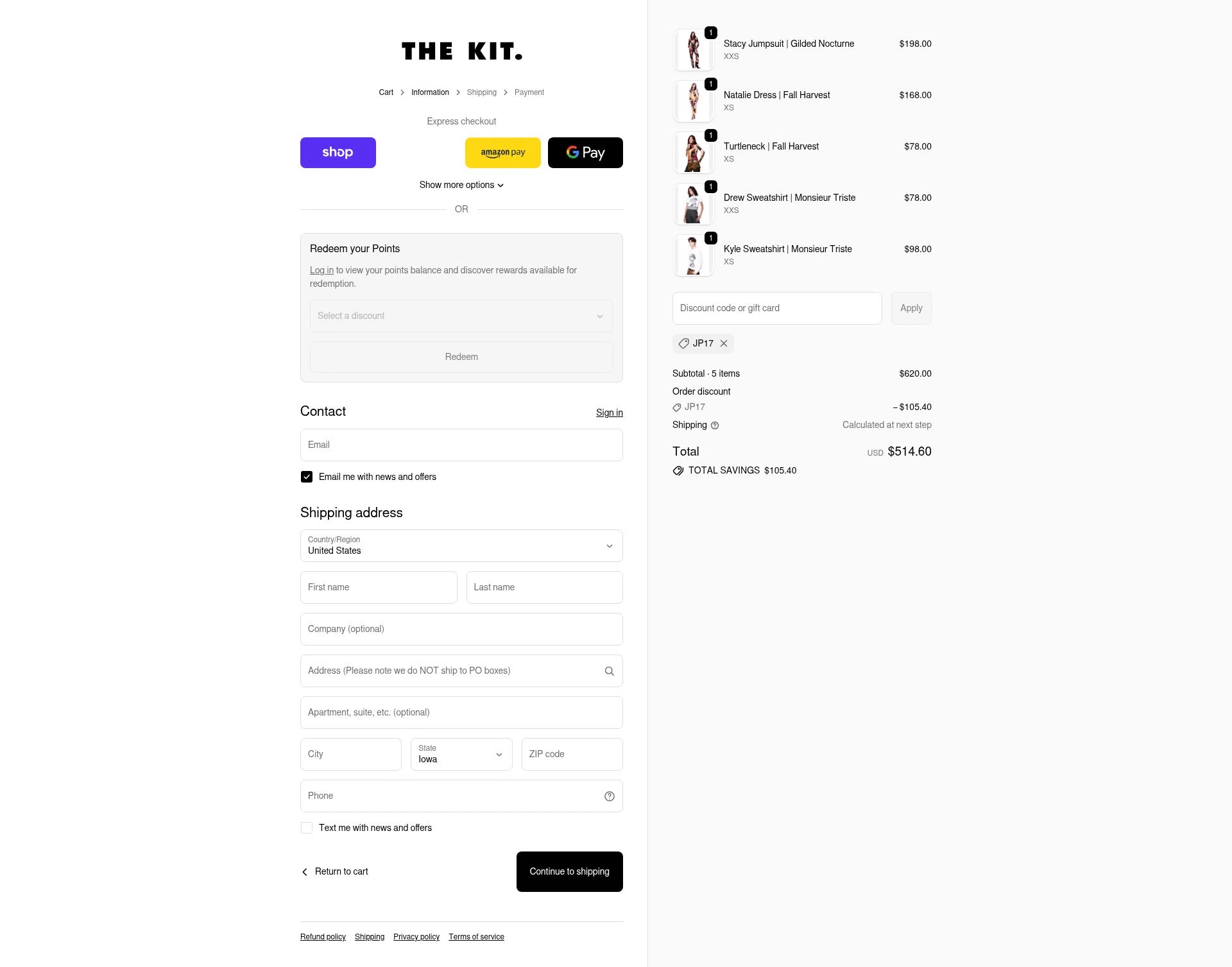 The Kit checkout page showing The Kit discount code box | Screenshot taken by SimplyCodes community member on Nov 29, 2025