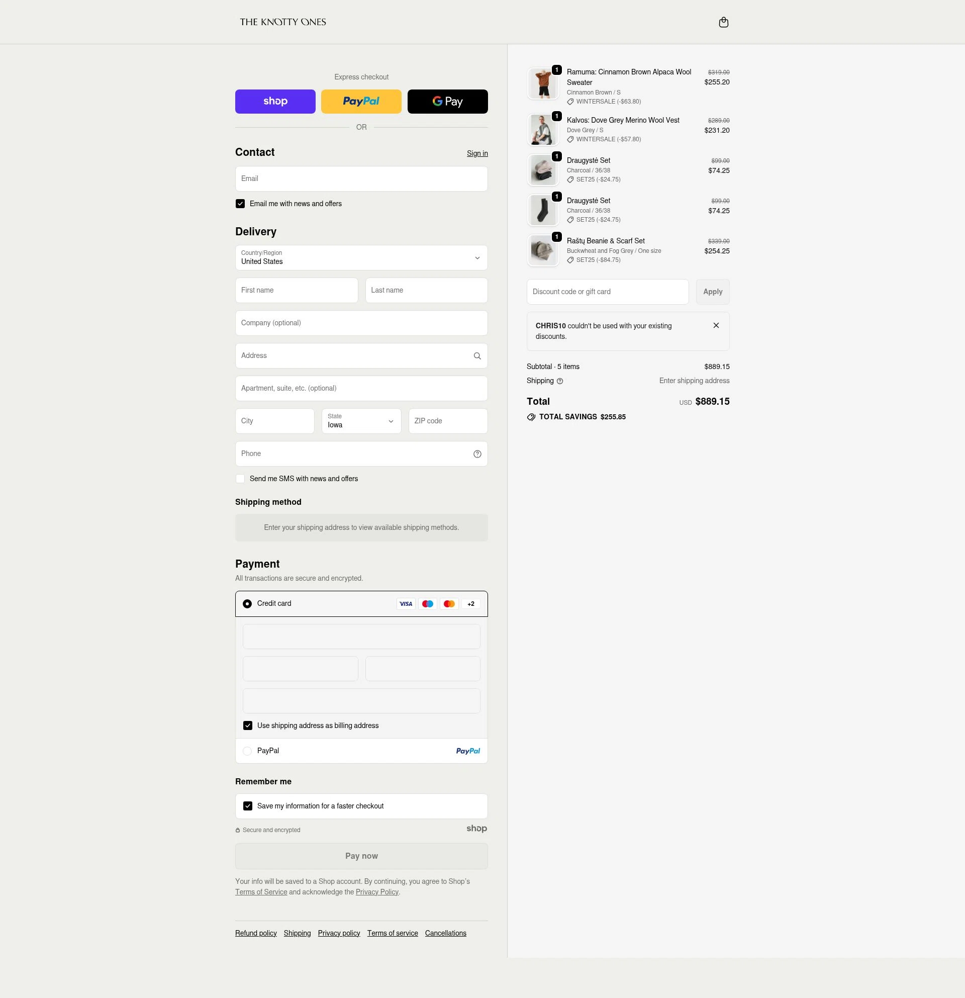 The Knotty Ones checkout page showing The Knotty Ones discount code box | Screenshot taken by SimplyCodes community member on Dec 24, 2025