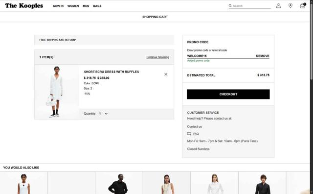 The Kooples checkout page showing The Kooples promo code box | Screenshot taken by SimplyCodes community member on Jun 4, 2025