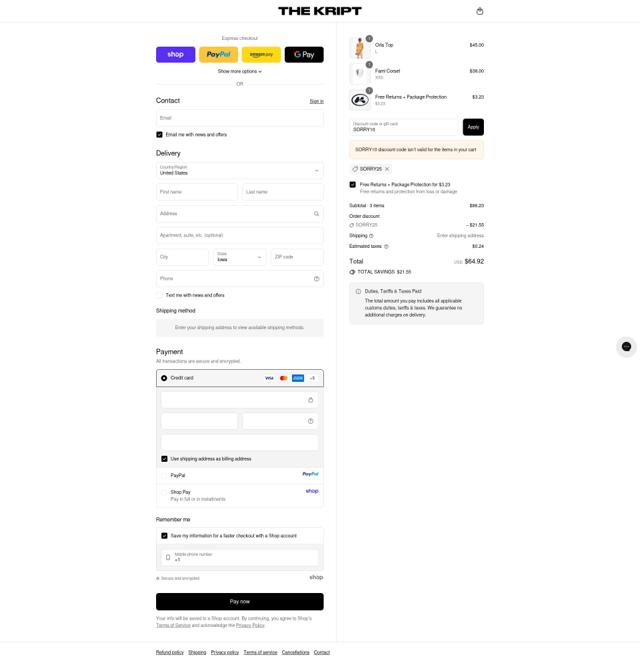 The Kript checkout page showing The Kript discount code box | Screenshot taken by SimplyCodes community member on Sep 10, 2025