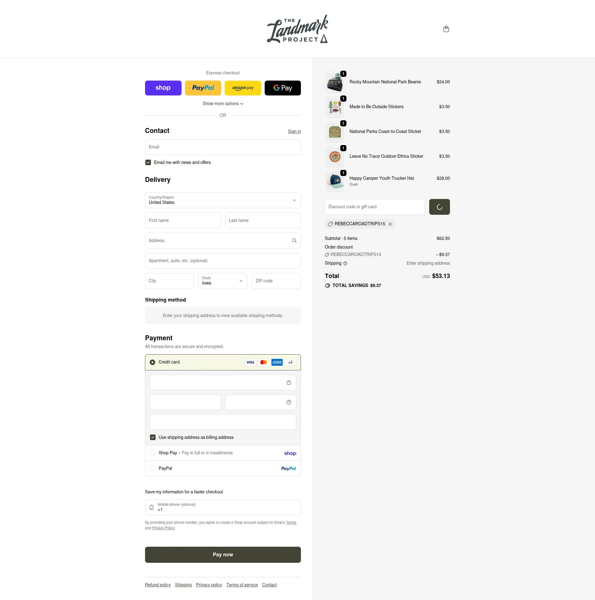 The Landmark Project checkout page showing The Landmark Project discount code box | Screenshot taken by SimplyCodes community member on Feb 19, 2026