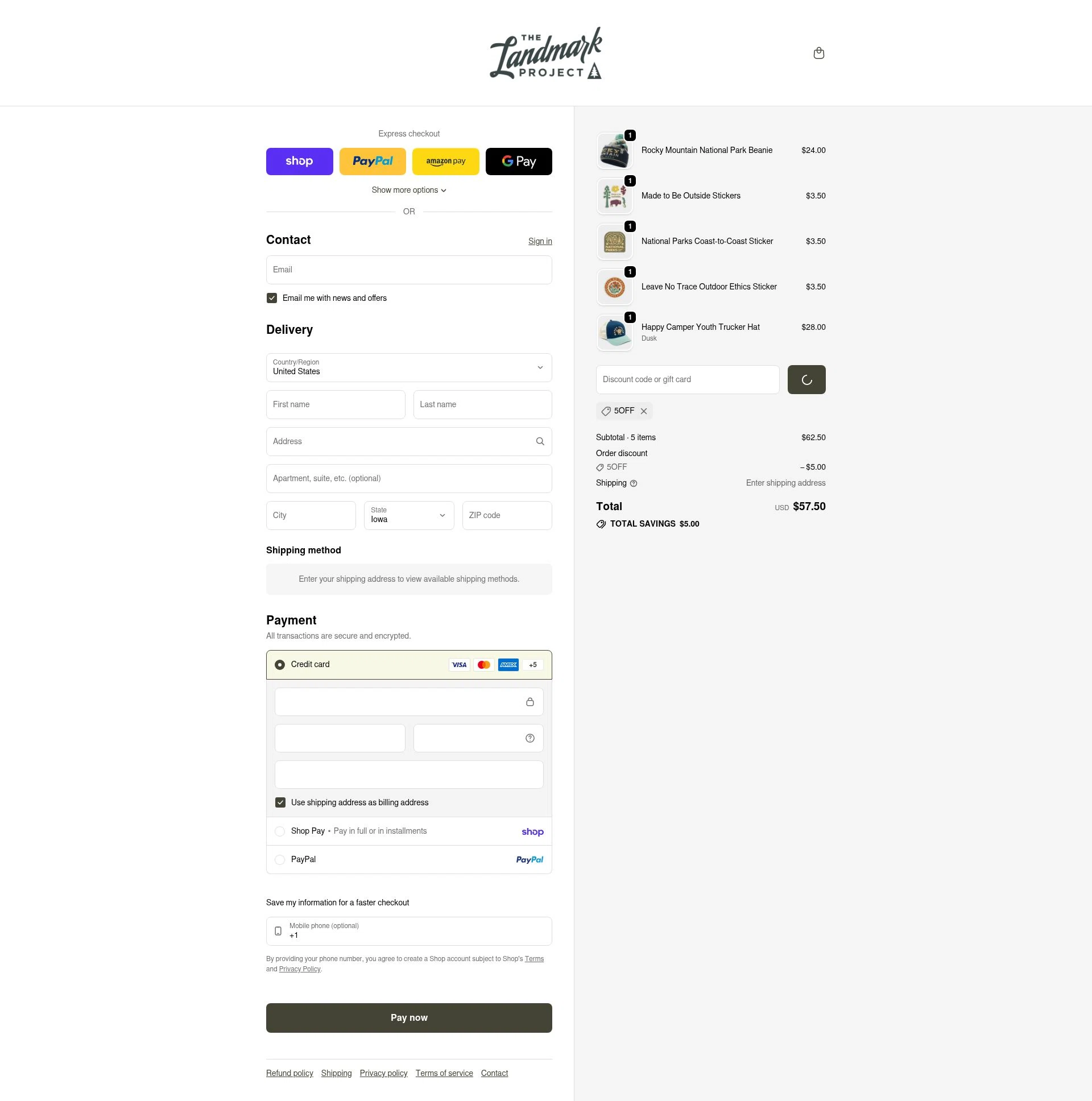 The Landmark Project checkout page showing The Landmark Project discount code box | Screenshot taken by SimplyCodes community member on Feb 19, 2026