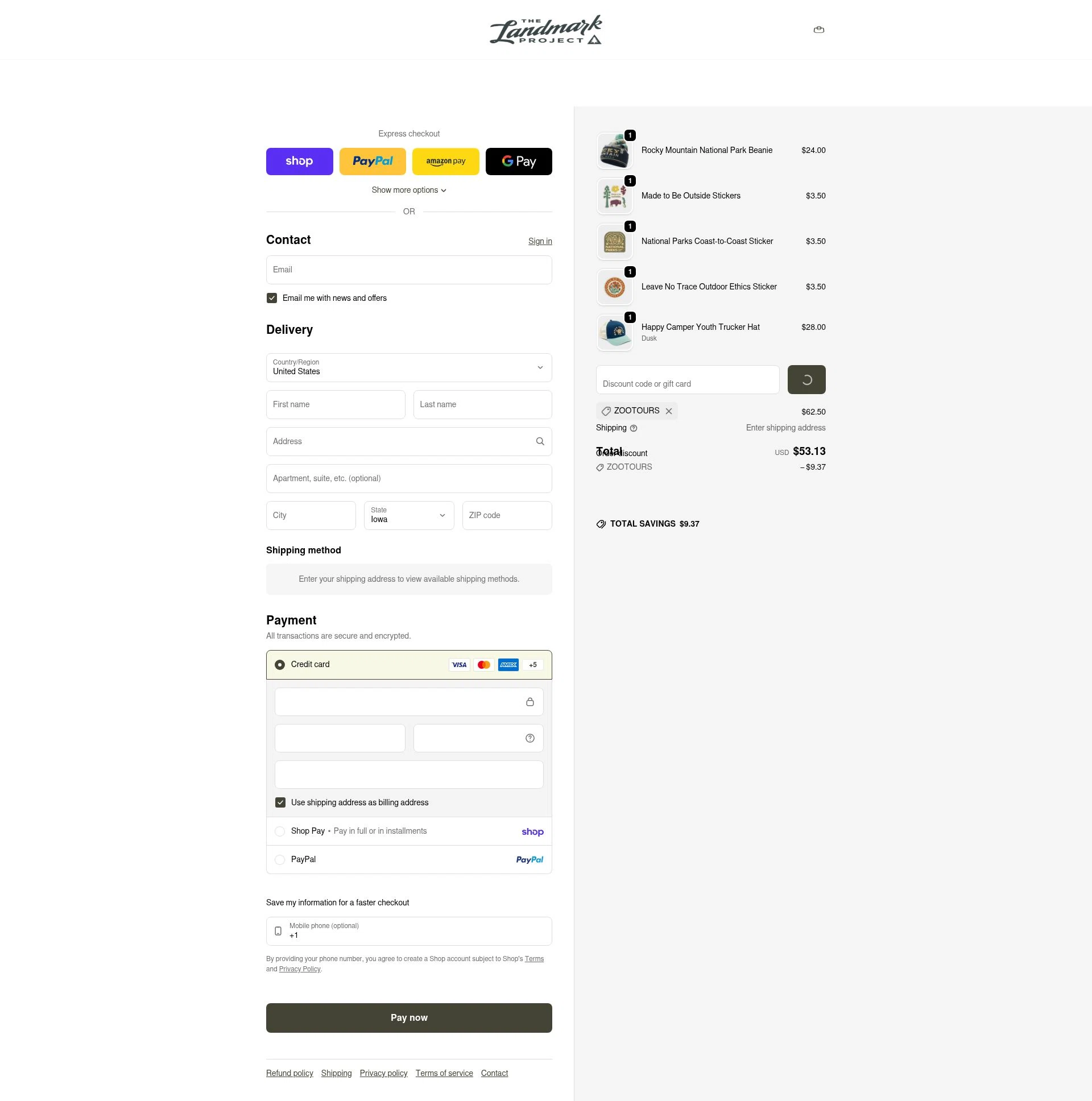 The Landmark Project checkout page showing The Landmark Project discount code box | Screenshot taken by SimplyCodes community member on Feb 19, 2026