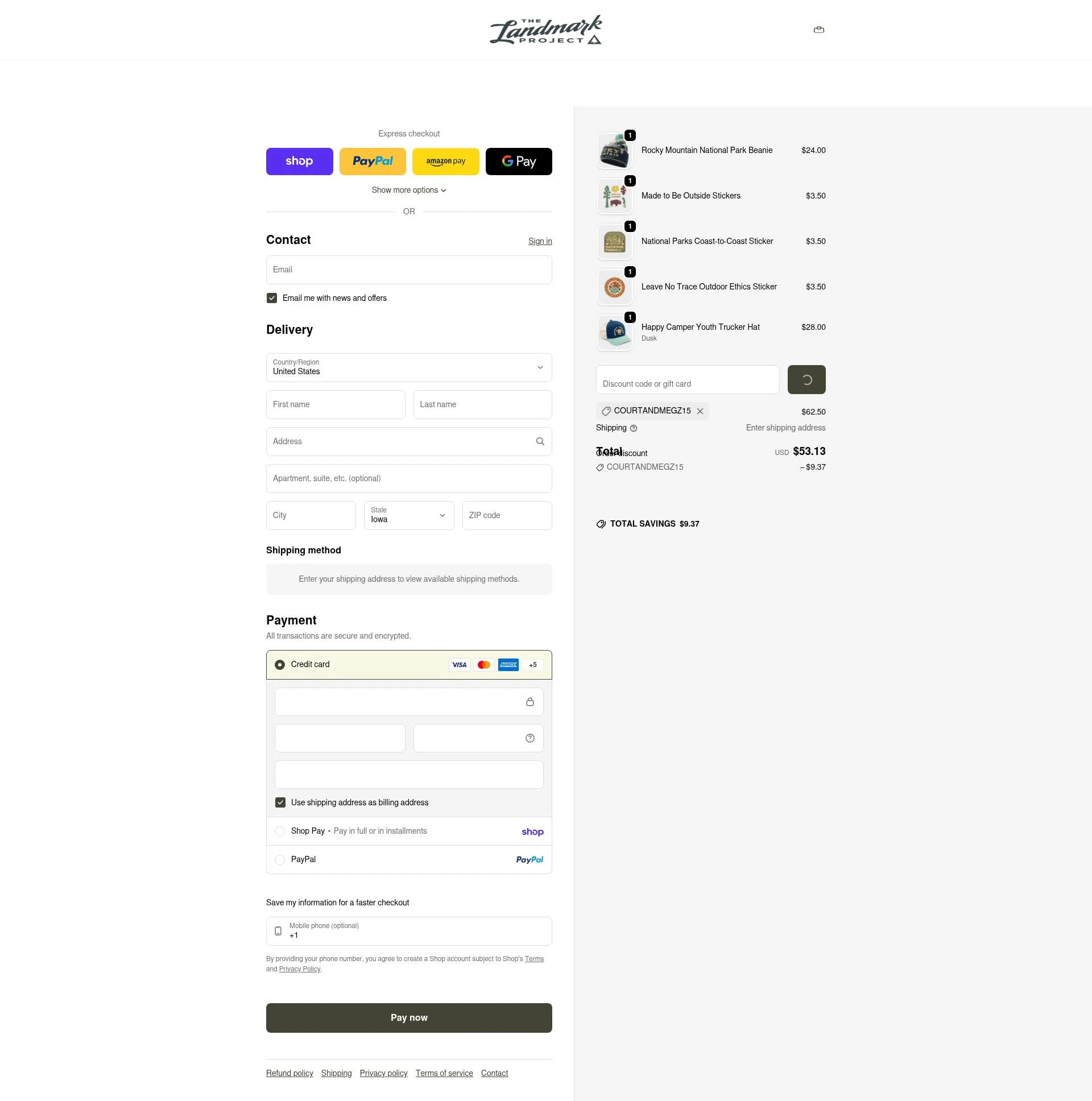 The Landmark Project checkout page showing The Landmark Project discount code box | Screenshot taken by SimplyCodes community member on Feb 19, 2026