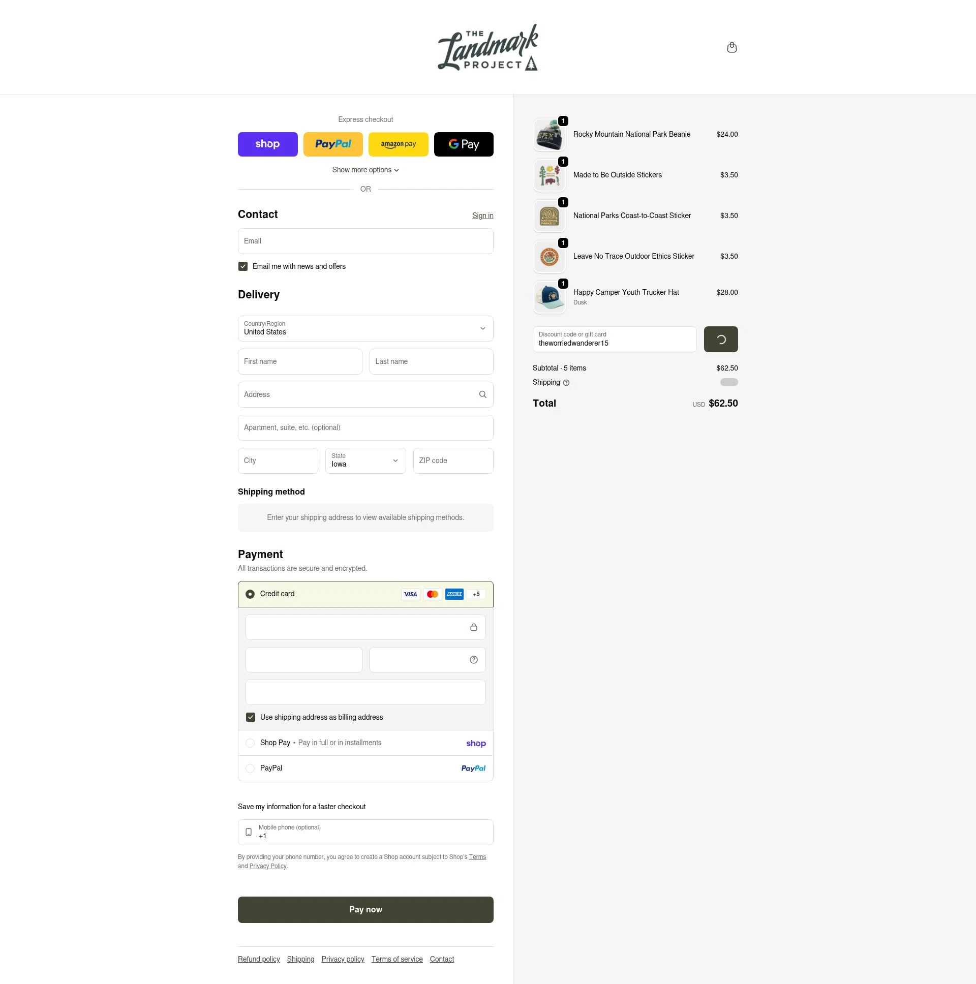 The Landmark Project checkout page showing The Landmark Project discount code box | Screenshot taken by SimplyCodes community member on Feb 19, 2026