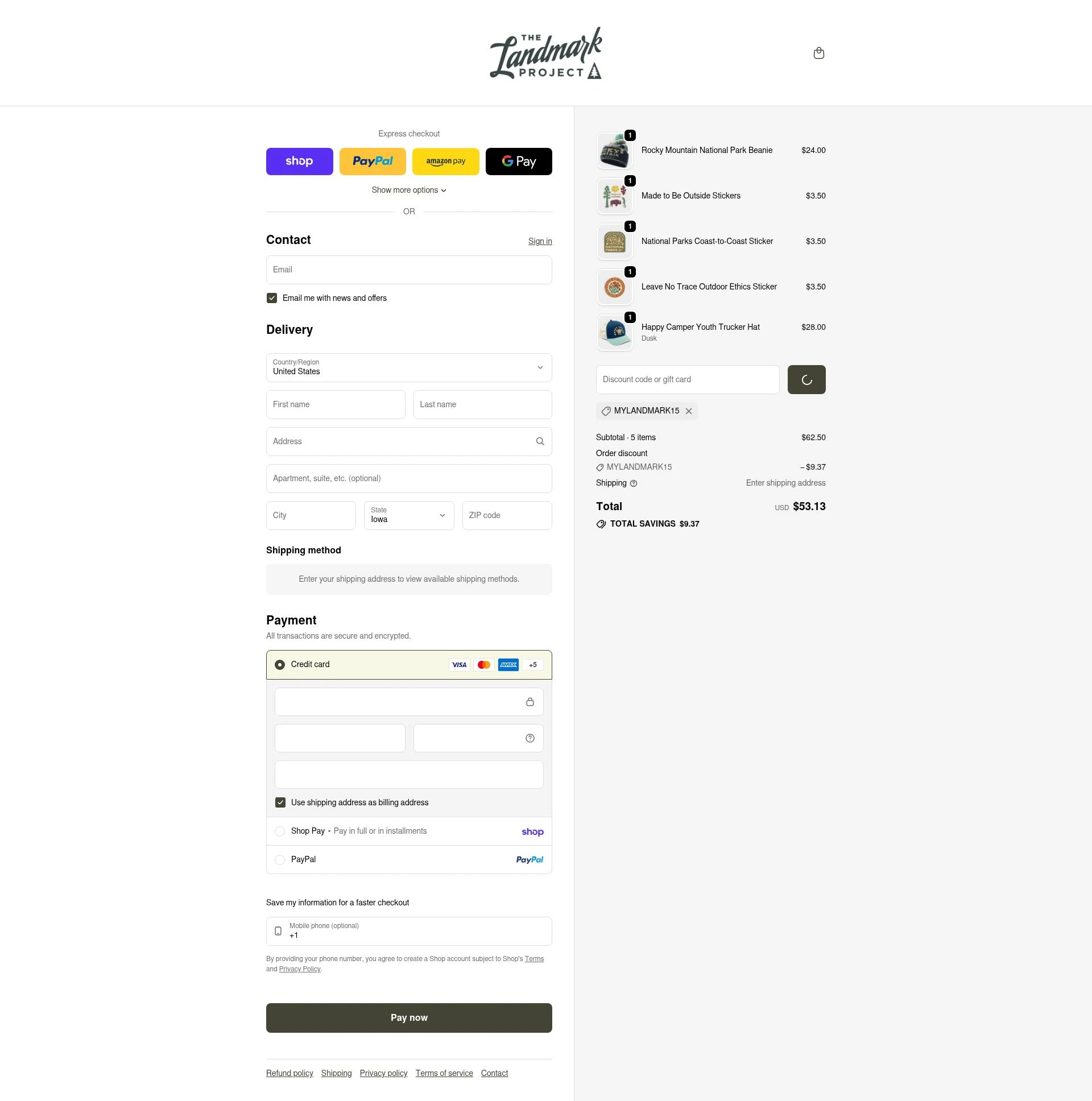 The Landmark Project checkout page showing The Landmark Project discount code box | Screenshot taken by SimplyCodes community member on Feb 19, 2026