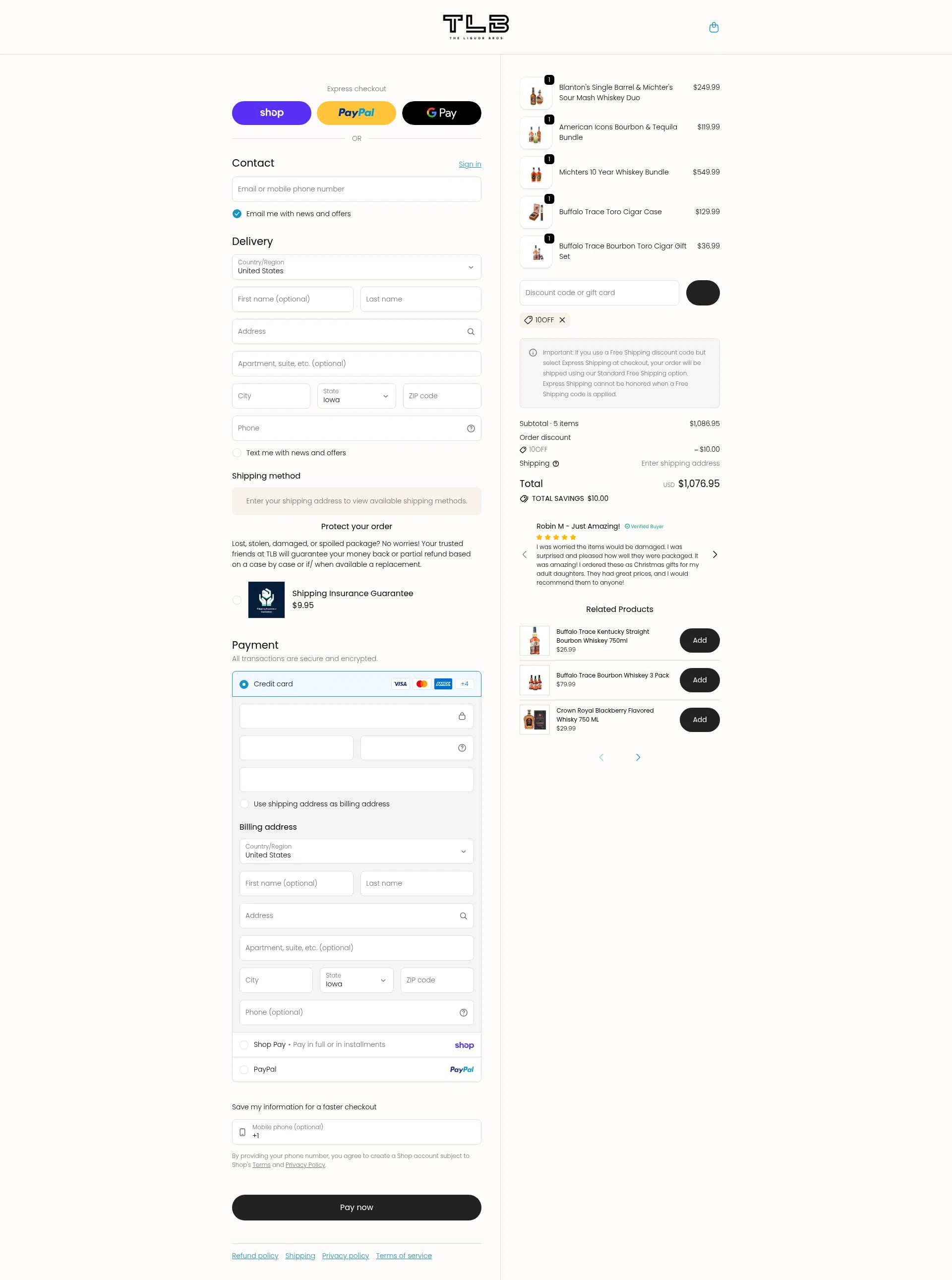 The Liquor Bros checkout page showing The Liquor Bros coupon code box | Screenshot taken by SimplyCodes community member on Feb 2, 2026