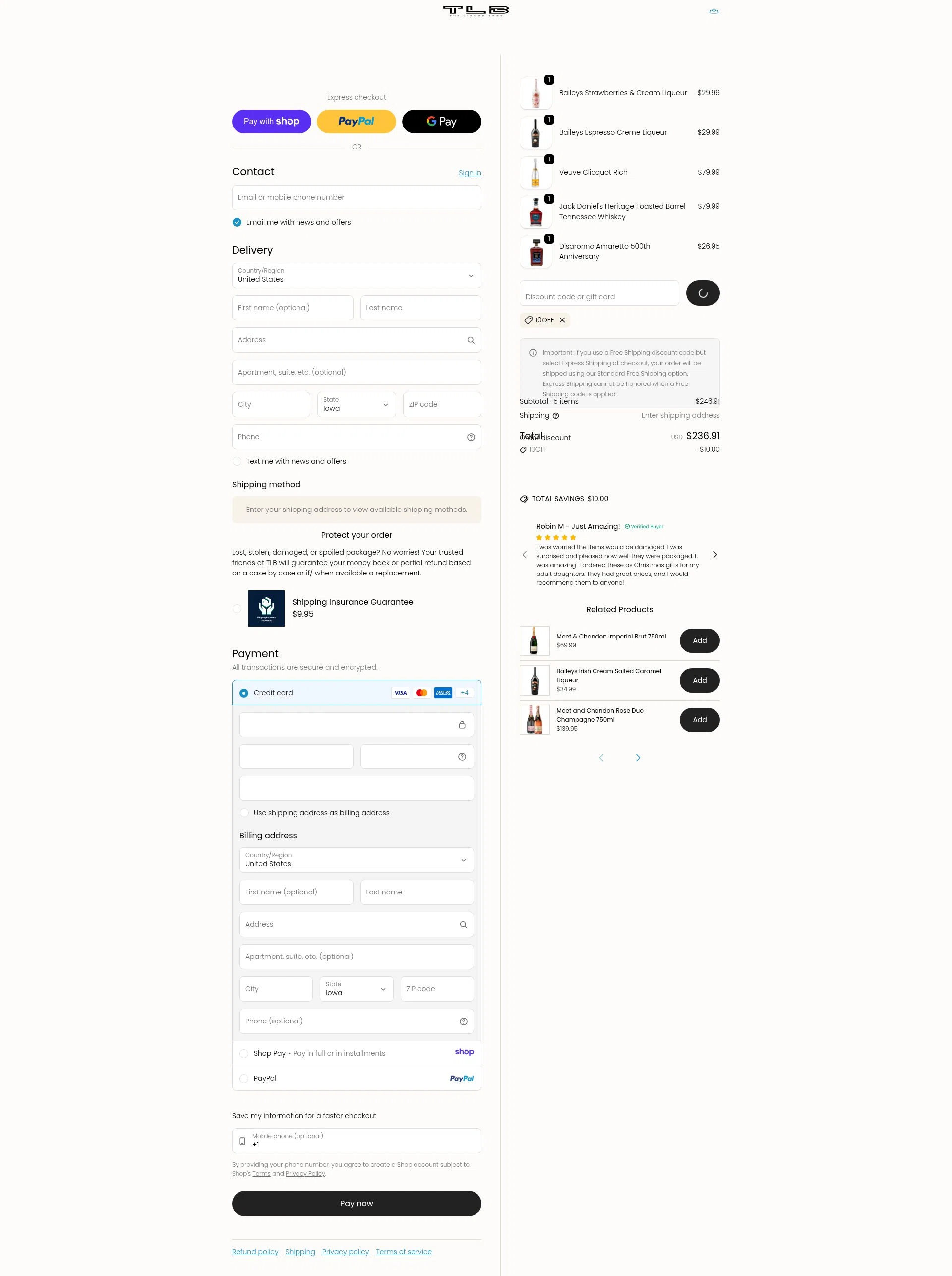 The Liquor Bros checkout page showing The Liquor Bros coupon code box | Screenshot taken by SimplyCodes community member on Jan 9, 2026