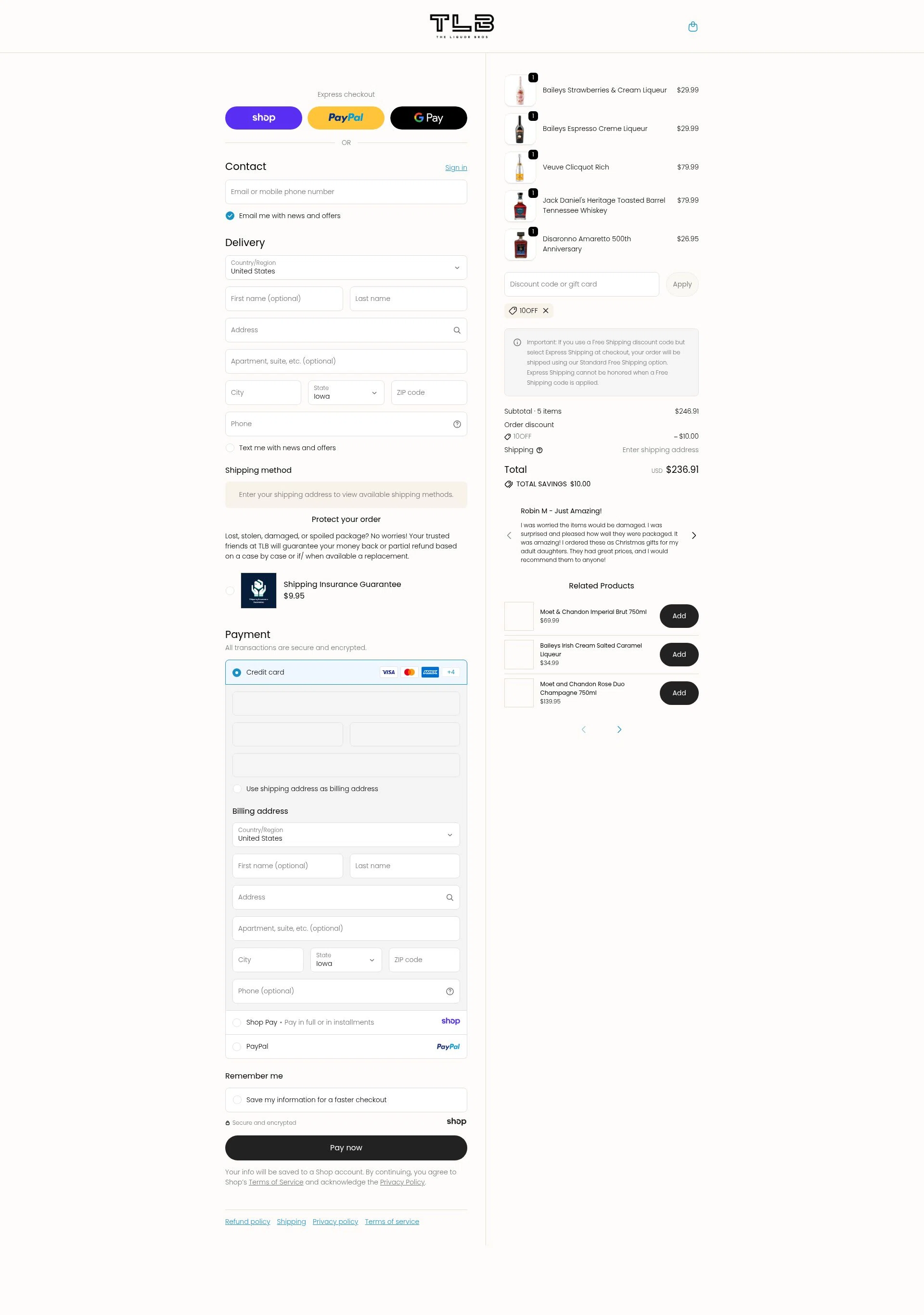 The Liquor Bros checkout page showing The Liquor Bros coupon code box | Screenshot taken by SimplyCodes community member on Jan 19, 2026