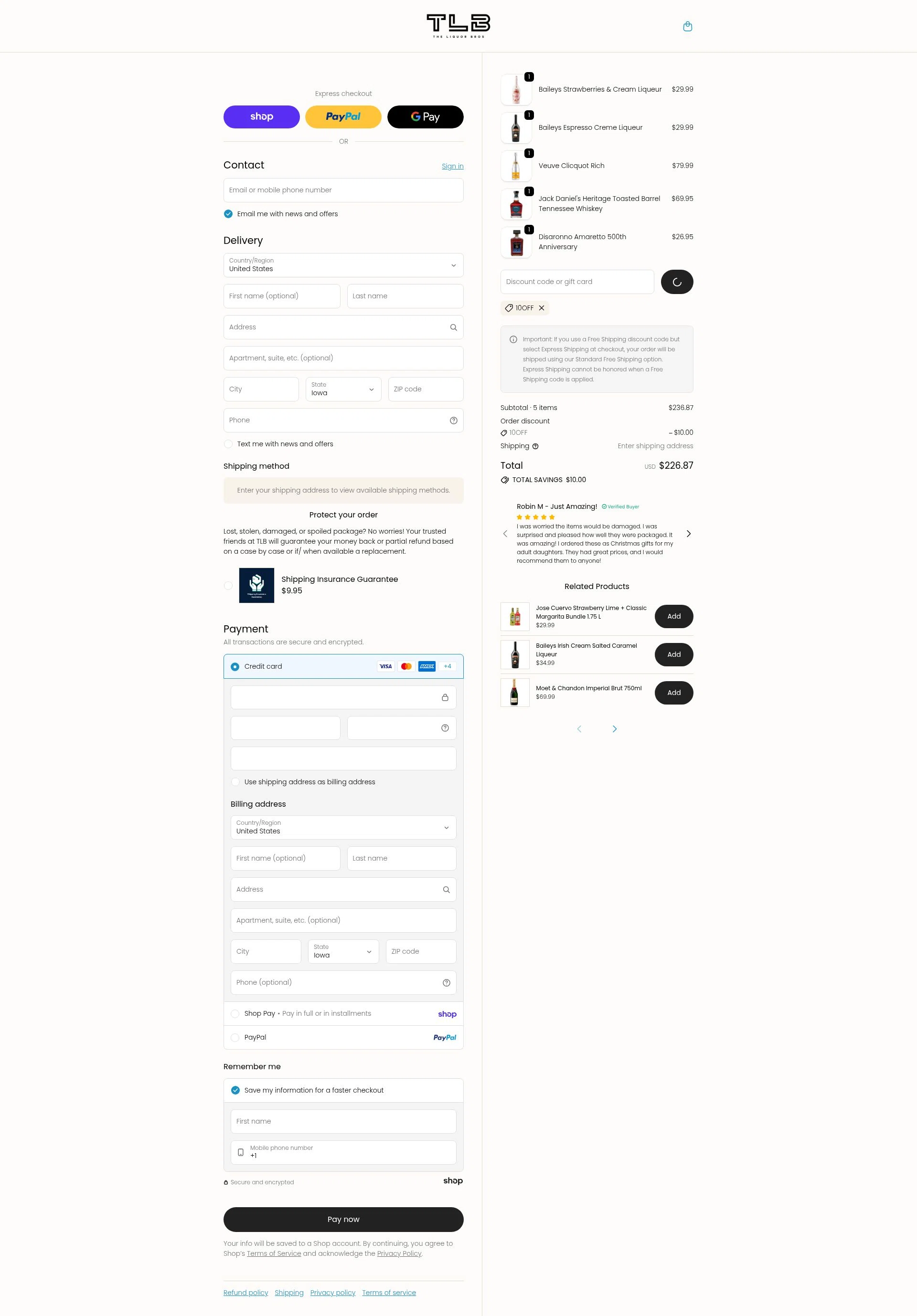 The Liquor Bros checkout page showing The Liquor Bros coupon code box | Screenshot taken by SimplyCodes community member on Jan 29, 2026