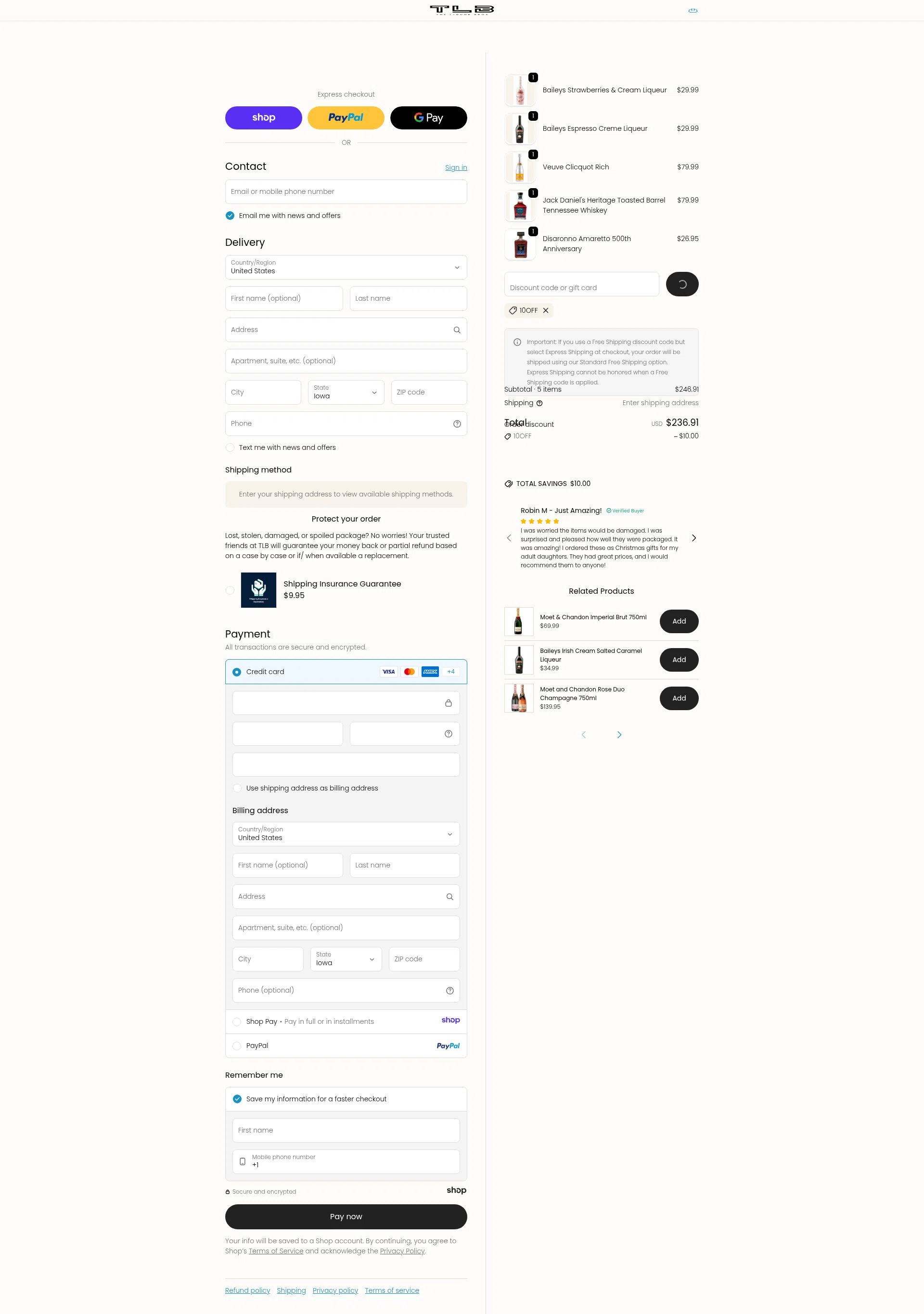 The Liquor Bros checkout page showing The Liquor Bros coupon code box | Screenshot taken by SimplyCodes community member on Jan 4, 2026