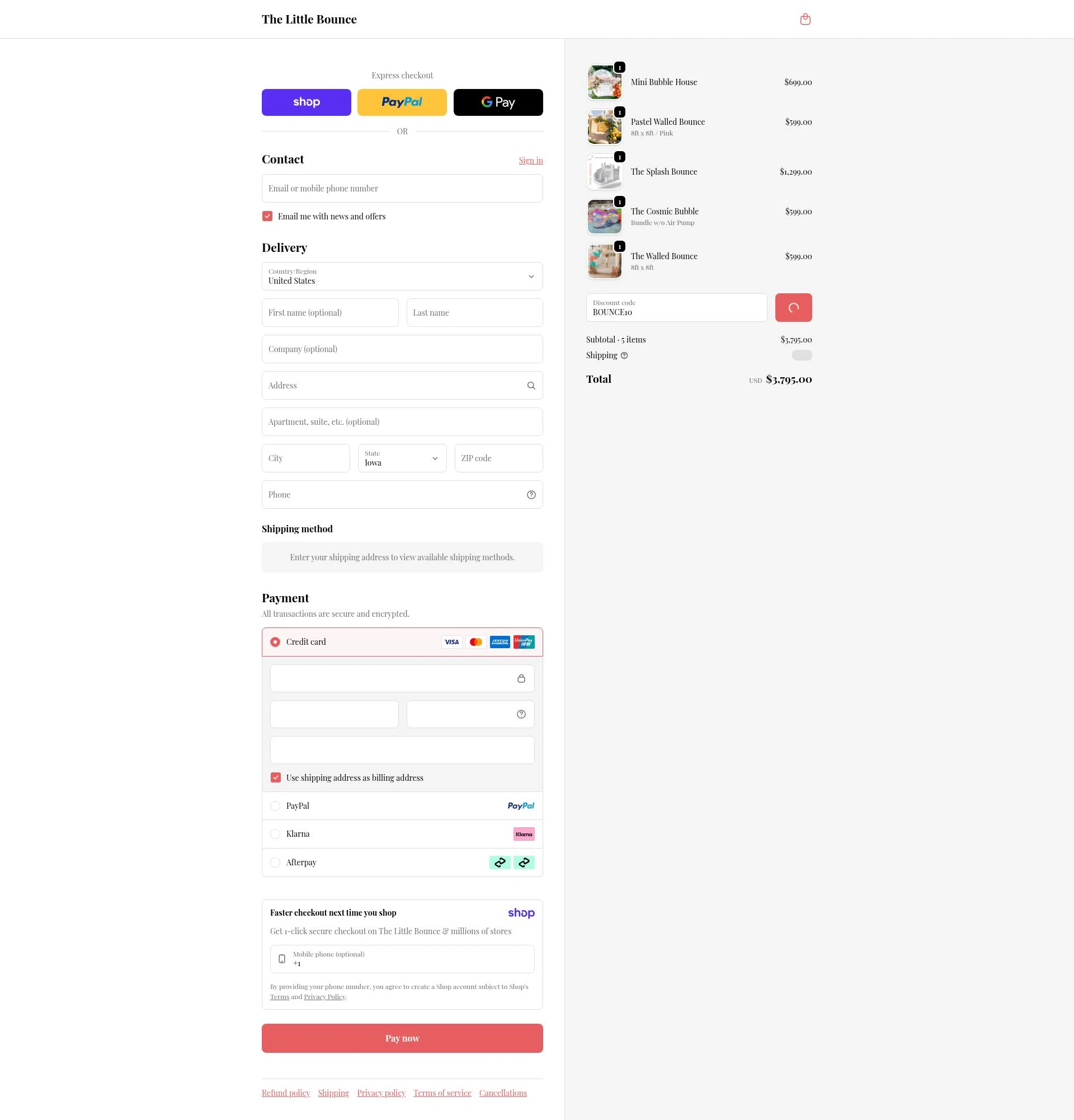 The Little Bounce checkout page showing The Little Bounce promo code box | Screenshot taken by SimplyCodes community member on Jan 18, 2026