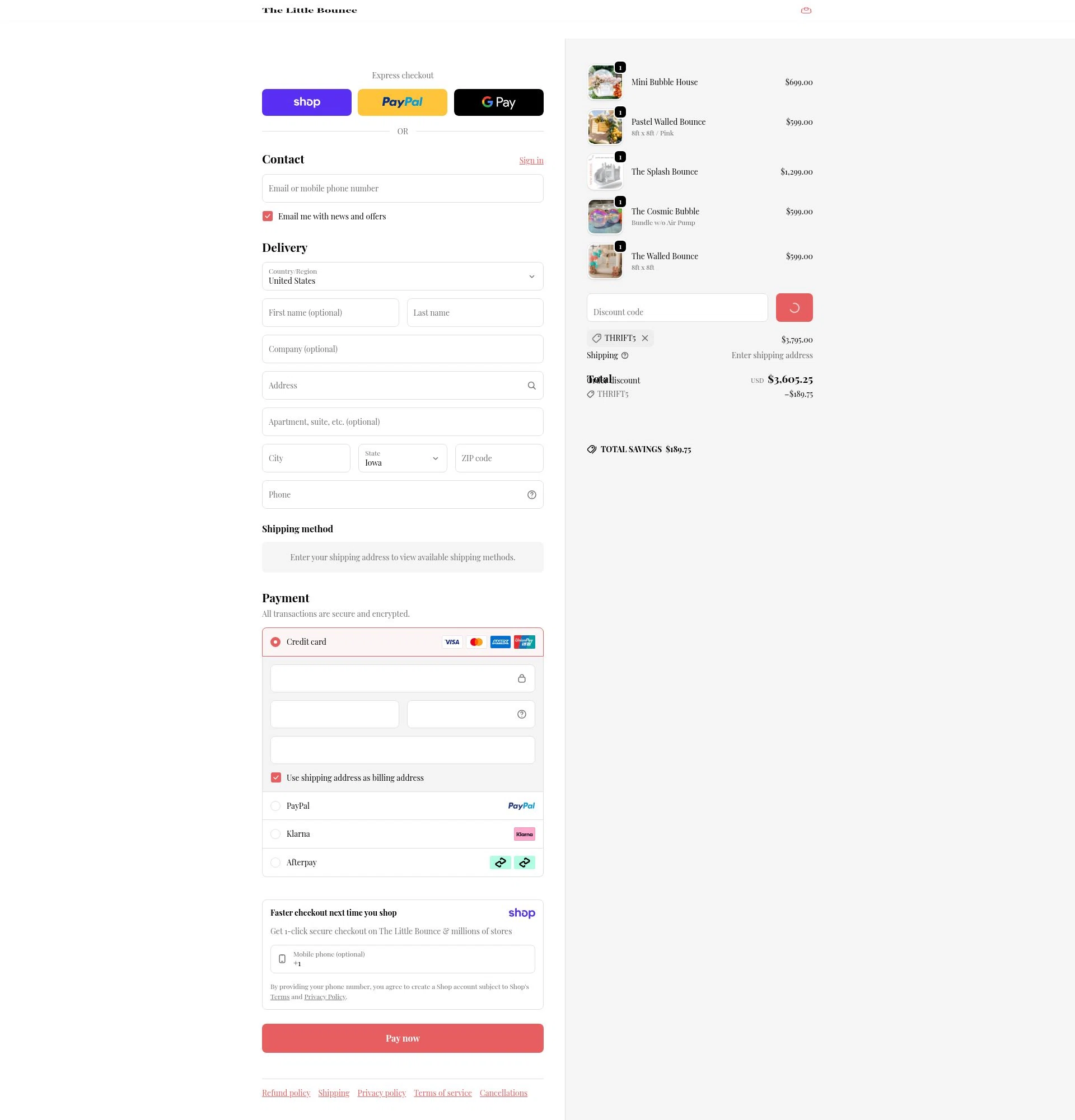 The Little Bounce checkout page showing The Little Bounce promo code box | Screenshot taken by SimplyCodes community member on Jan 18, 2026