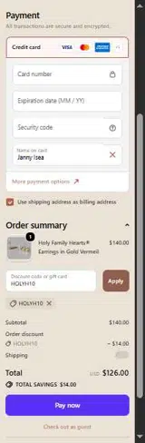 HOLYH10 coupon verification screenshot