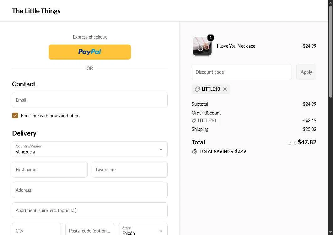 The Little Things checkout page showing The Little Things discount code box | Screenshot taken by SimplyCodes community member on Feb 13, 2026