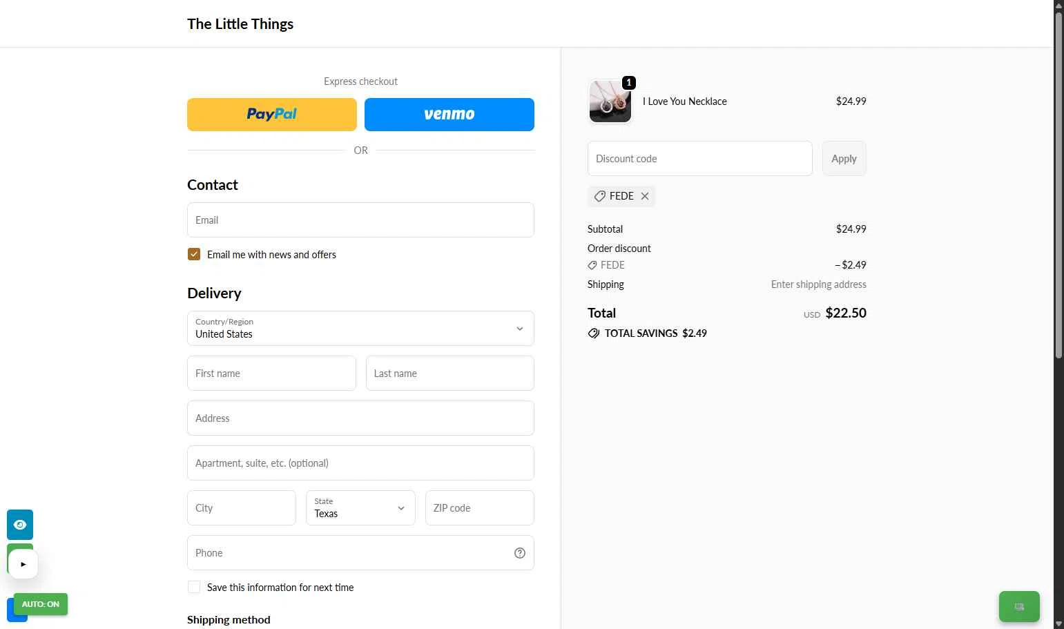 The Little Things checkout page showing The Little Things discount code box | Screenshot taken by SimplyCodes community member on Feb 10, 2026