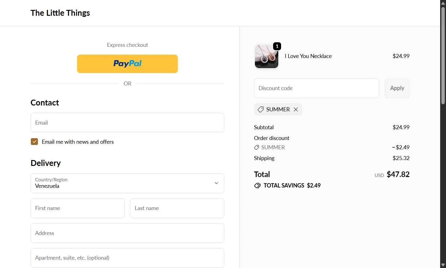 The Little Things checkout page showing The Little Things discount code box | Screenshot taken by SimplyCodes community member on Feb 9, 2026
