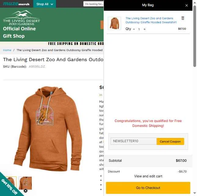 The Living Desert checkout page showing The Living Desert promo code box | Screenshot taken by SimplyCodes community member on Feb 4, 2026