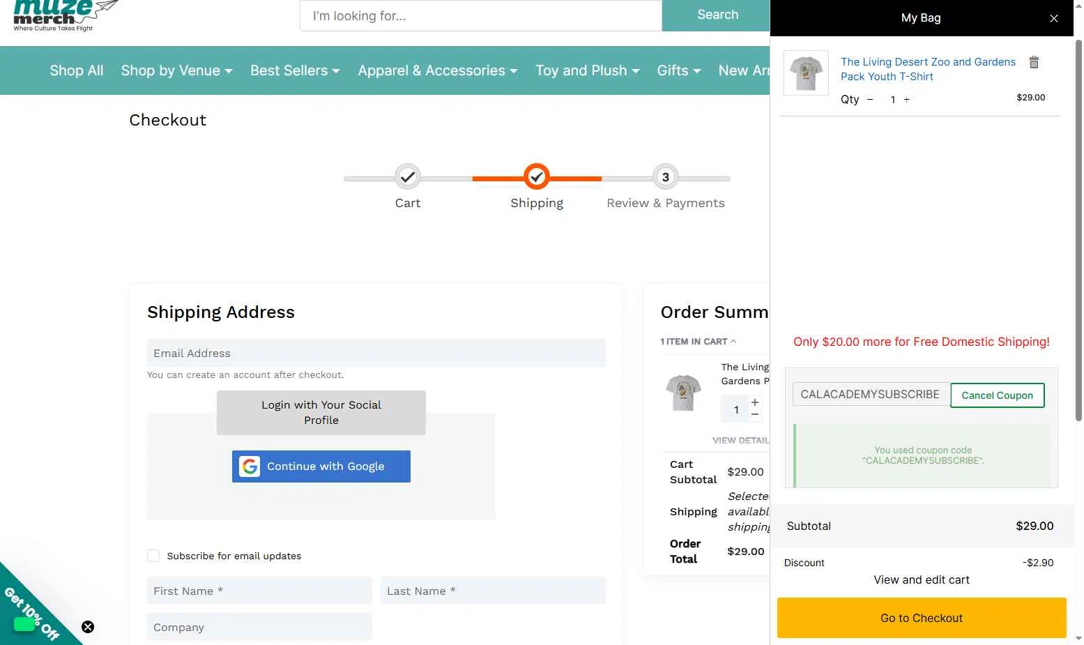 The Living Desert checkout page showing The Living Desert promo code box | Screenshot taken by SimplyCodes community member on Dec 8, 2025