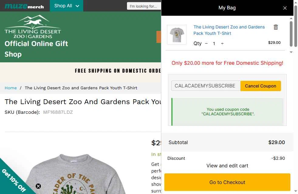 The Living Desert checkout page showing The Living Desert promo code box | Screenshot taken by SimplyCodes community member on Dec 4, 2025