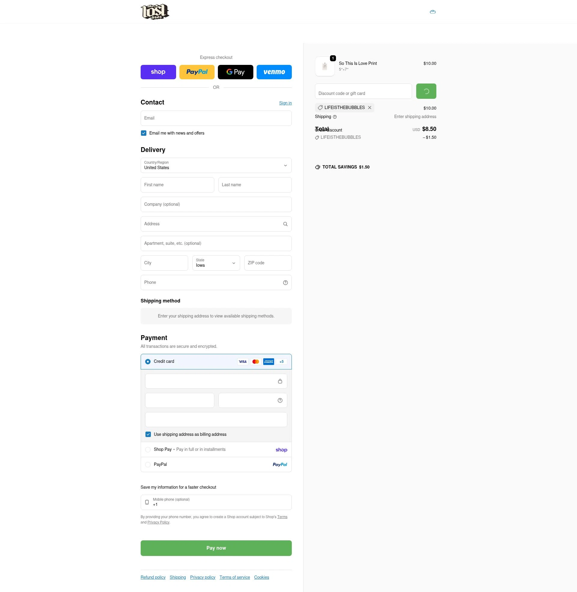 The Lost Bros checkout page showing The Lost Bros discount code box | Screenshot taken by SimplyCodes community member on Feb 20, 2026