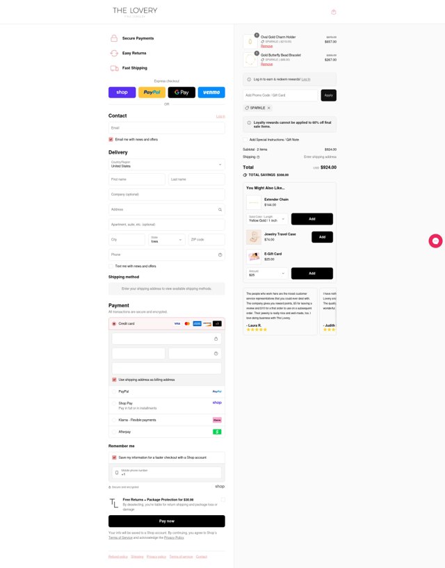 The Lovery checkout page showing The Lovery promo code box | Screenshot taken by SimplyCodes community member on Sep 3, 2025