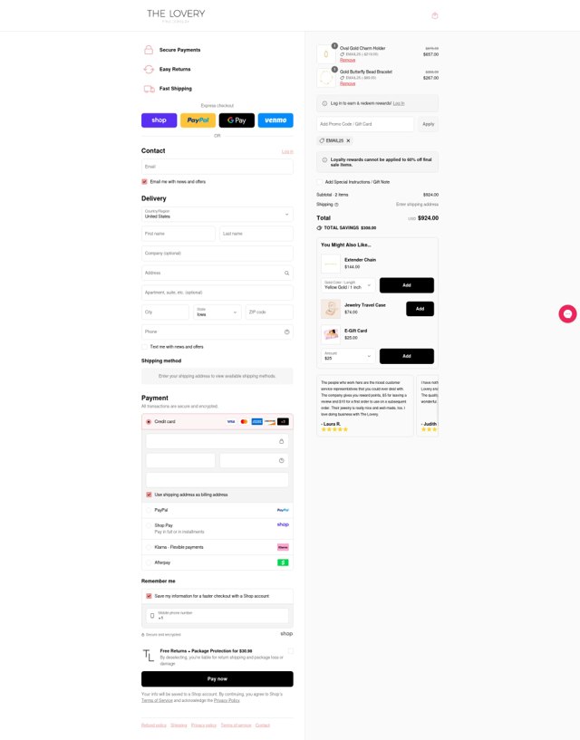 The Lovery checkout page showing The Lovery promo code box | Screenshot taken by SimplyCodes community member on Sep 3, 2025