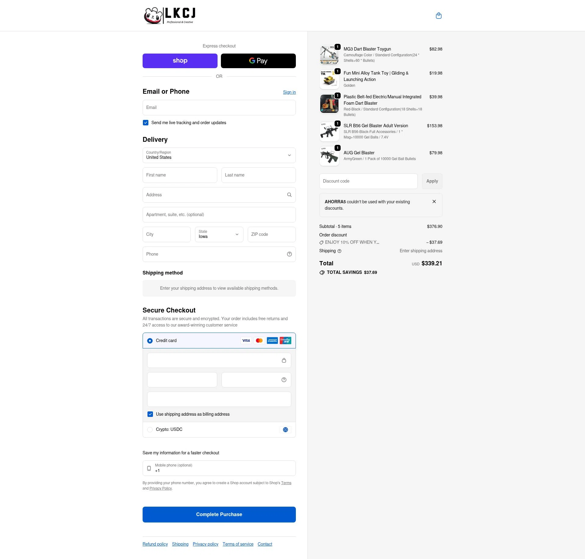 LKCJ checkout page showing LKCJ discount code box | Screenshot taken by SimplyCodes community member on Feb 3, 2026