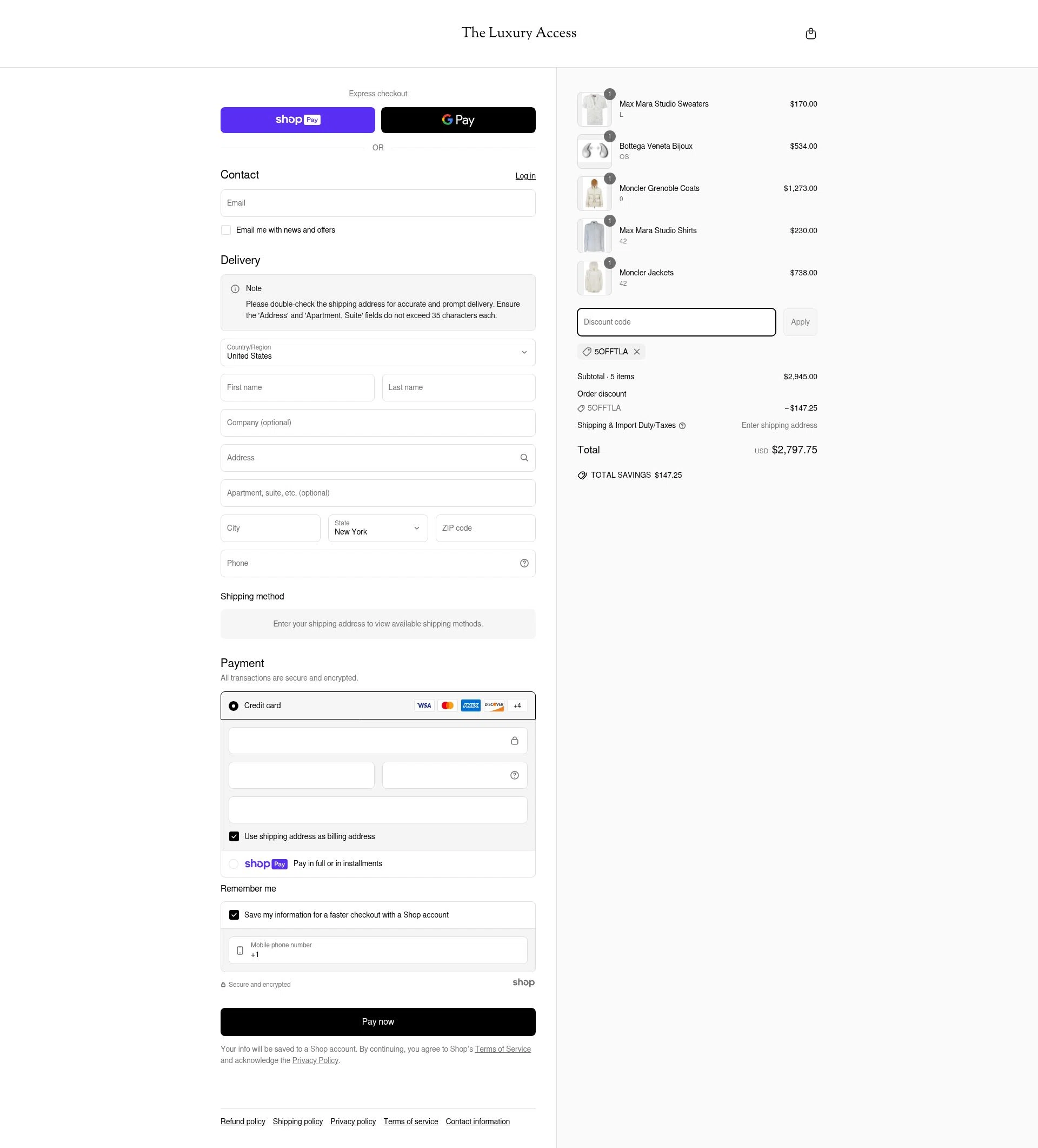 The Luxury Access checkout page showing The Luxury Access promo code box | Screenshot taken by SimplyCodes community member on Jun 22, 2025