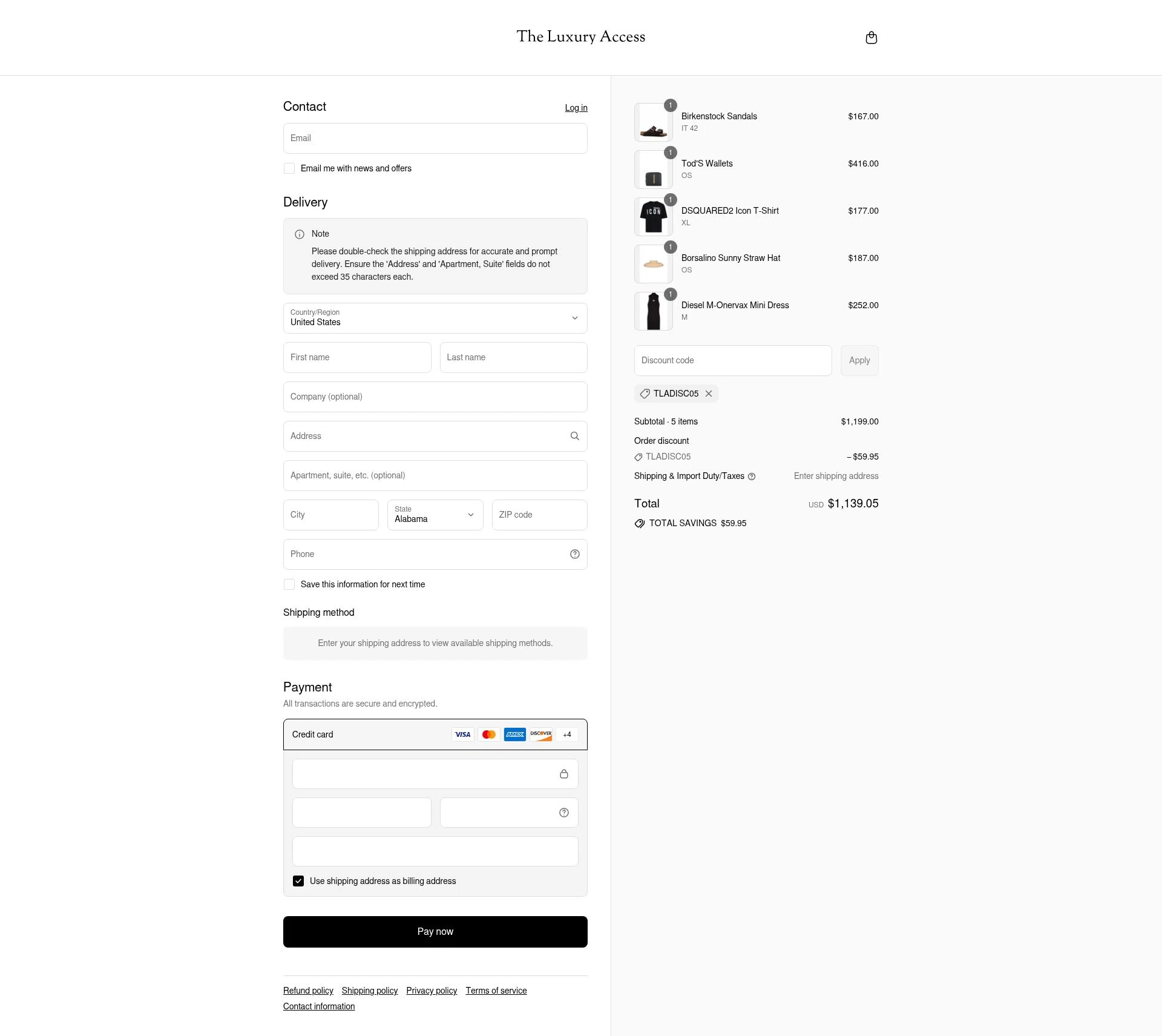 The Luxury Access checkout page showing The Luxury Access promo code box | Screenshot taken by SimplyCodes community member on Jul 19, 2025