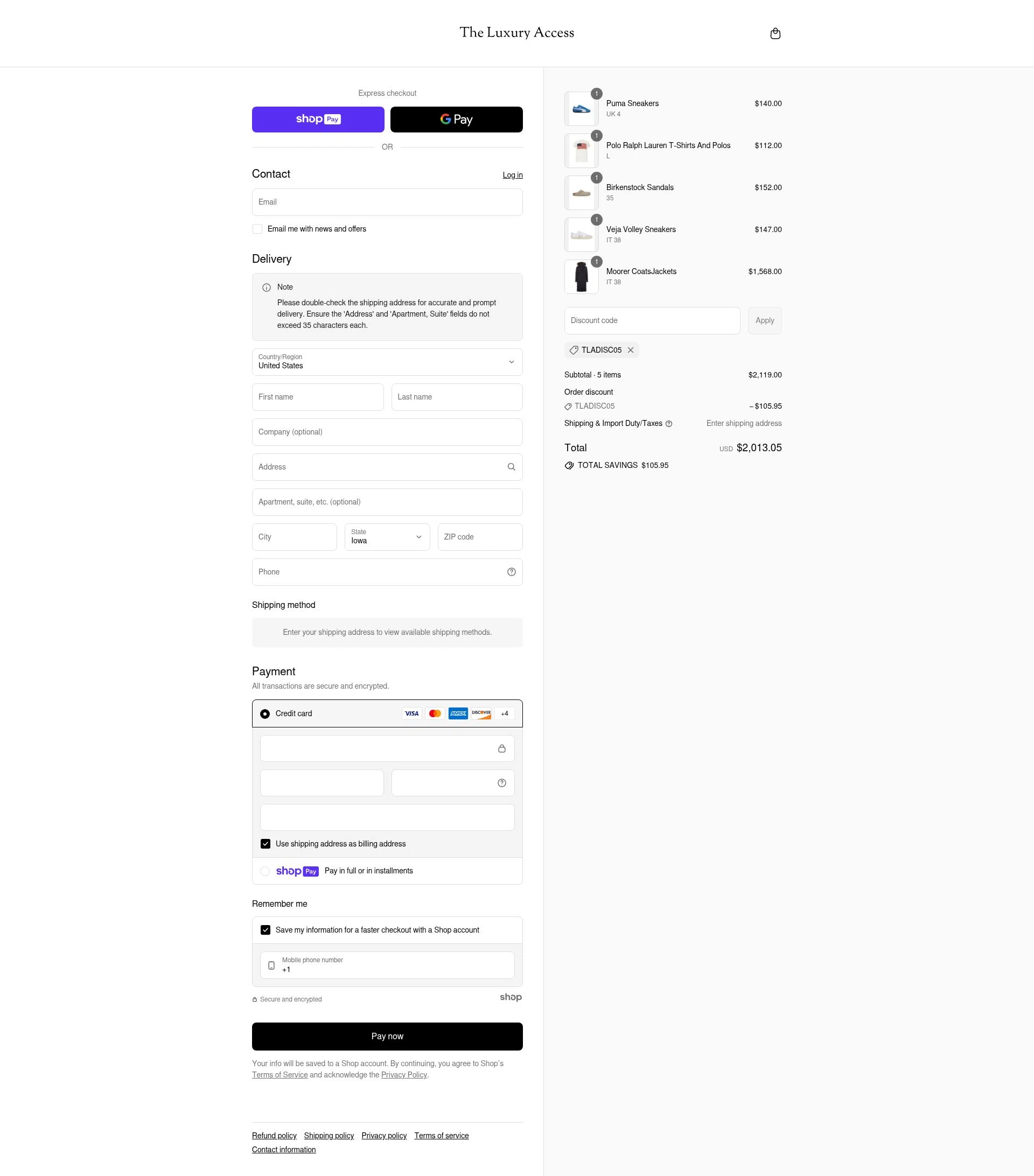 The Luxury Access checkout page showing The Luxury Access promo code box | Screenshot taken by SimplyCodes community member on Jul 10, 2025
