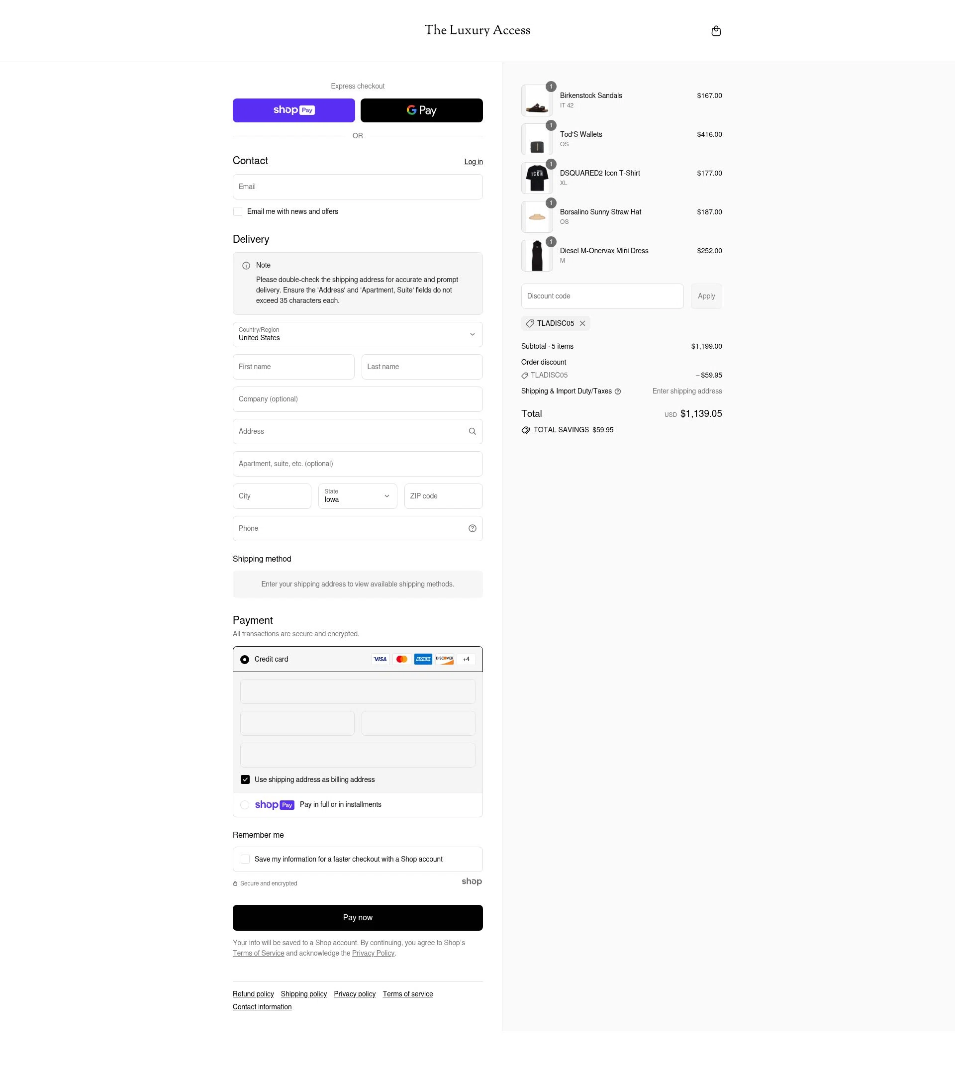 The Luxury Access checkout page showing The Luxury Access promo code box | Screenshot taken by SimplyCodes community member on Jul 14, 2025