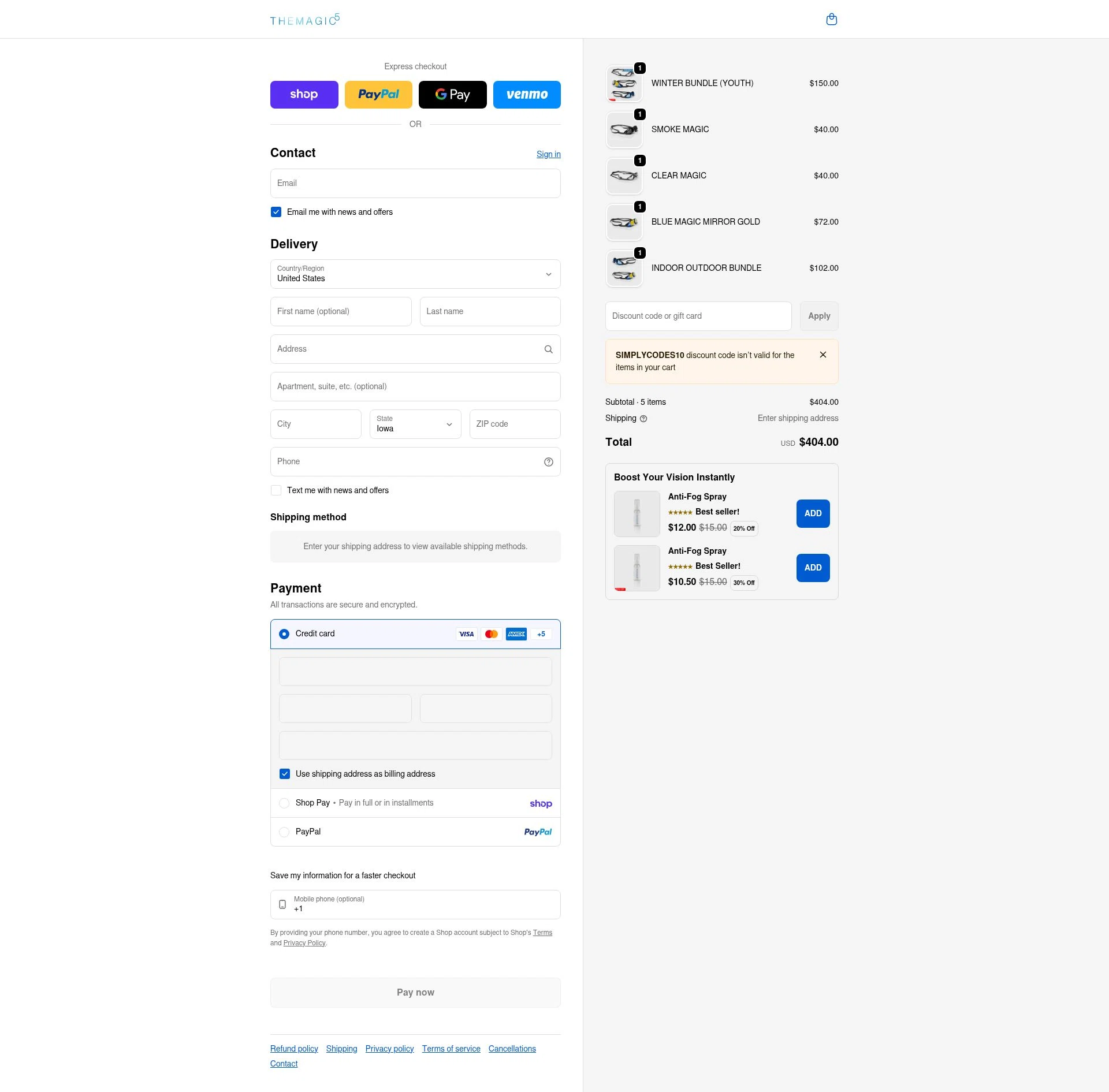 THEMAGIC5 checkout page showing THEMAGIC5 discount code box | Screenshot taken by SimplyCodes community member on Feb 1, 2026