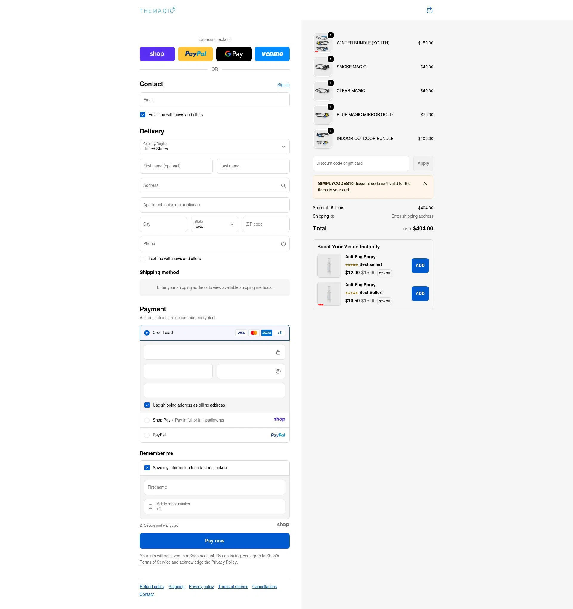 THEMAGIC5 checkout page showing THEMAGIC5 discount code box | Screenshot taken by SimplyCodes community member on Jan 18, 2026