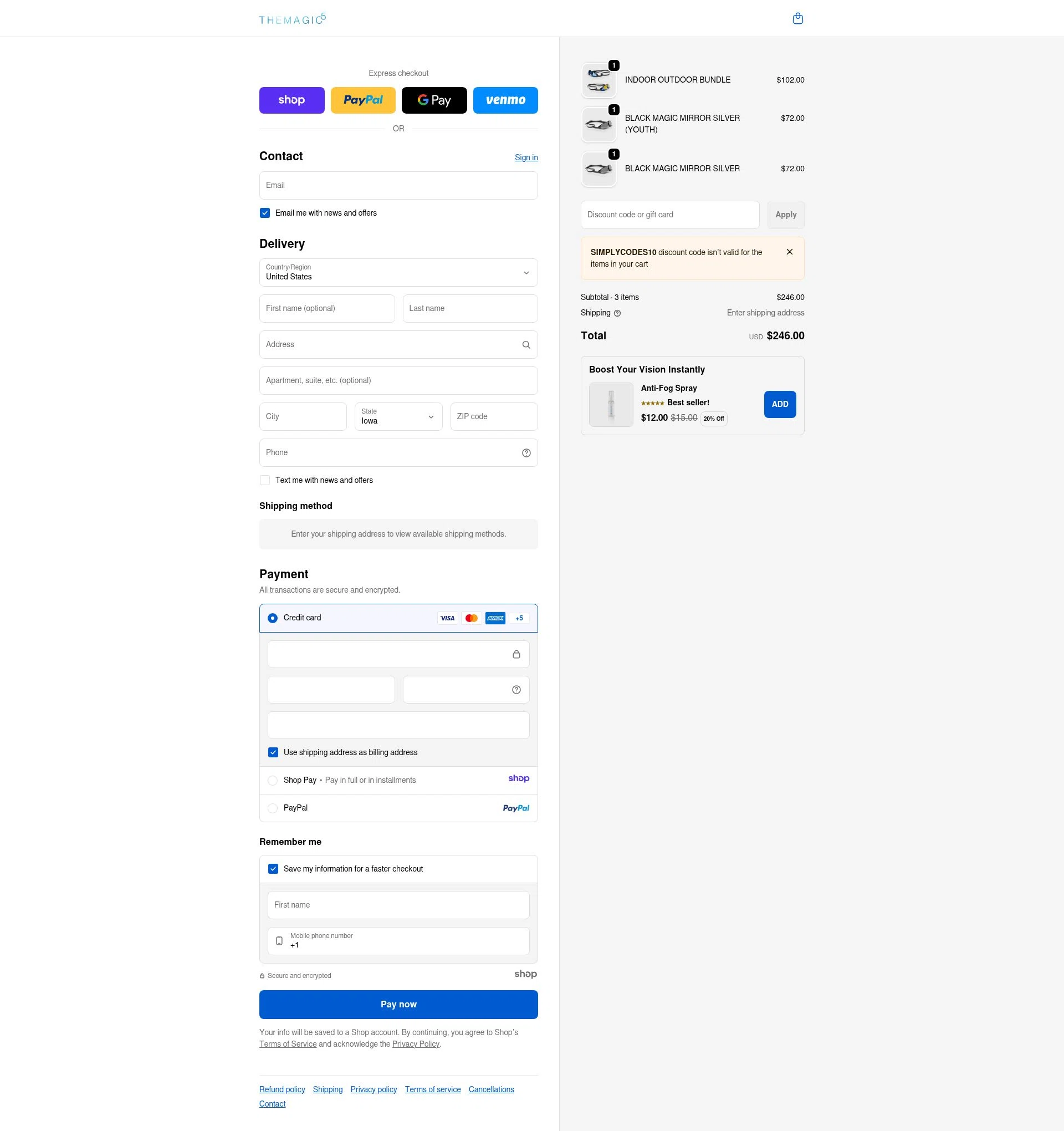 THEMAGIC5 checkout page showing THEMAGIC5 discount code box | Screenshot taken by SimplyCodes community member on Dec 29, 2025