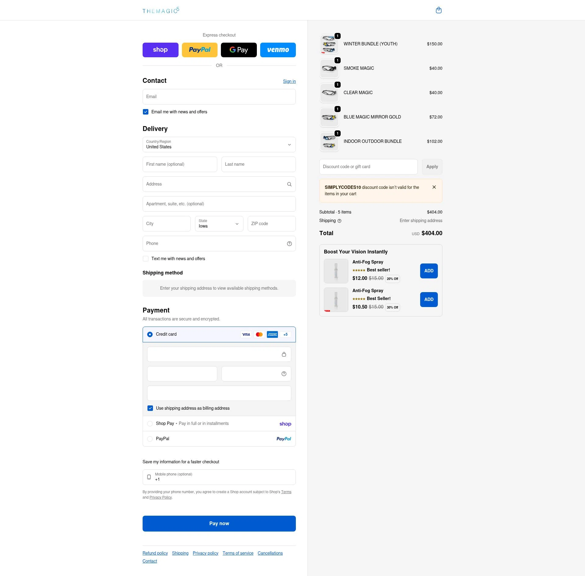 THEMAGIC5 checkout page showing THEMAGIC5 discount code box | Screenshot taken by SimplyCodes community member on Feb 9, 2026