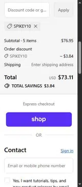 Spikey10 coupon verification screenshot