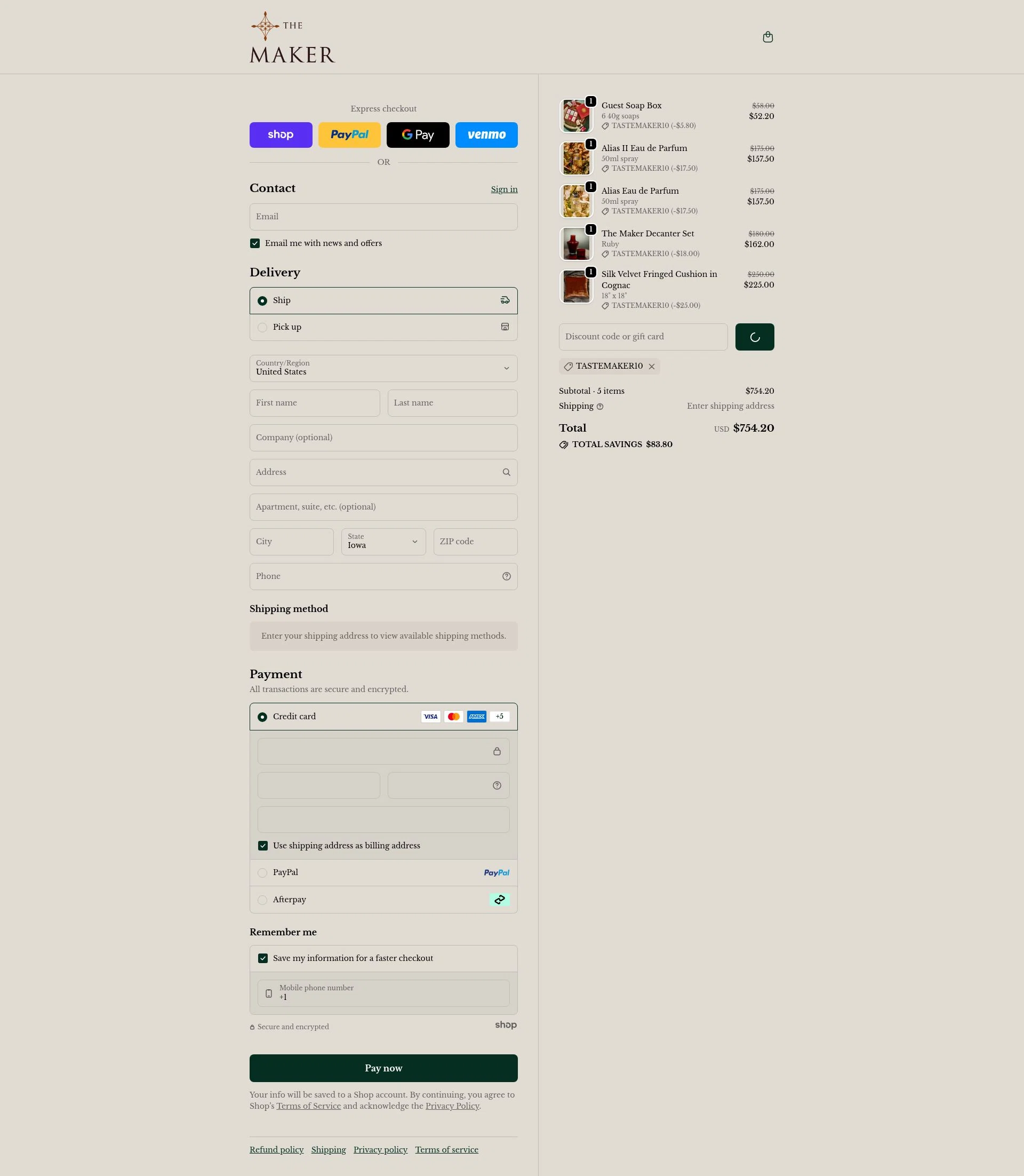 The Maker Shop checkout page showing The Maker Shop promo code box | Screenshot taken by SimplyCodes community member on Jan 28, 2026