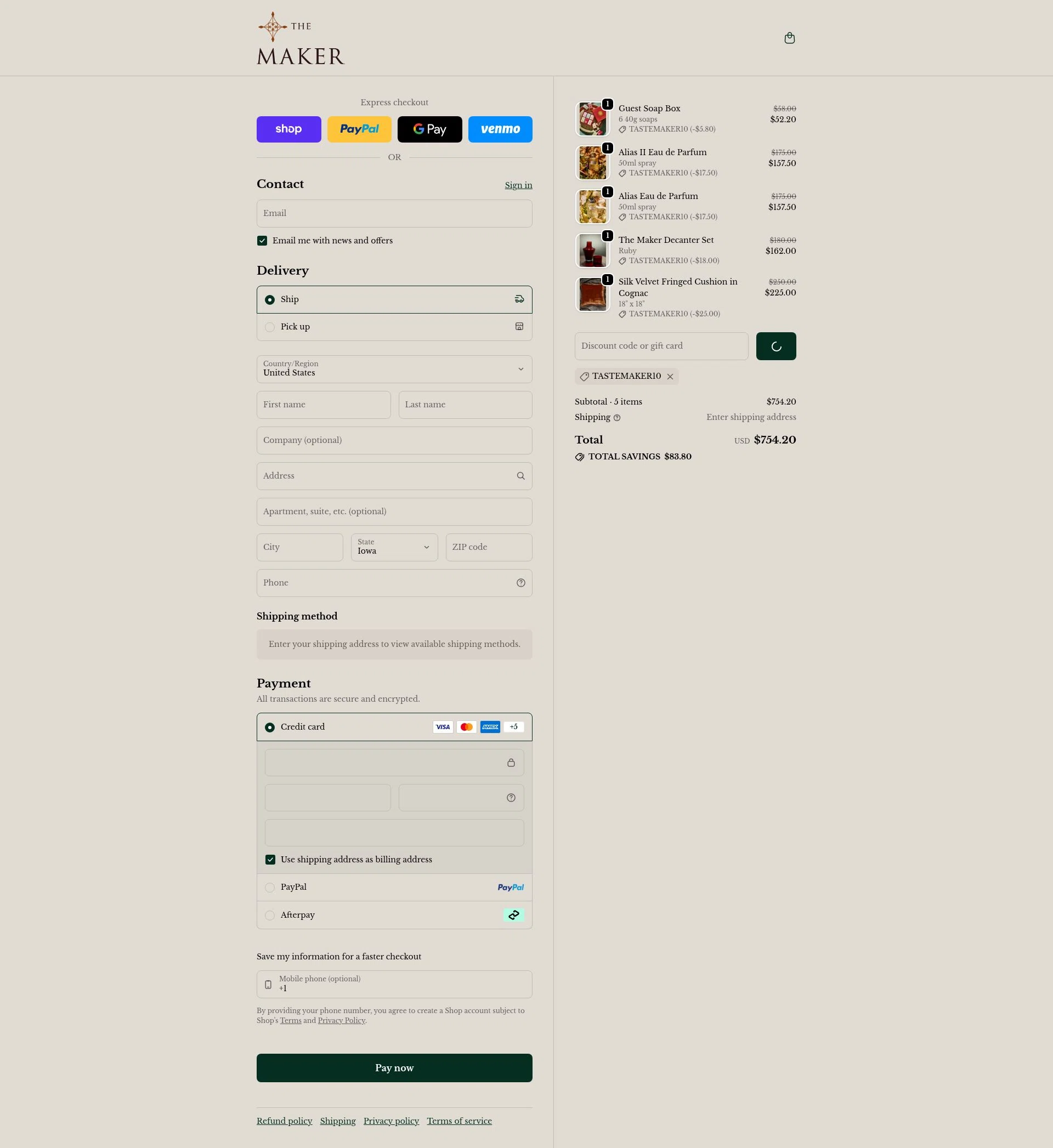 The Maker Shop checkout page showing The Maker Shop promo code box | Screenshot taken by SimplyCodes community member on Feb 5, 2026