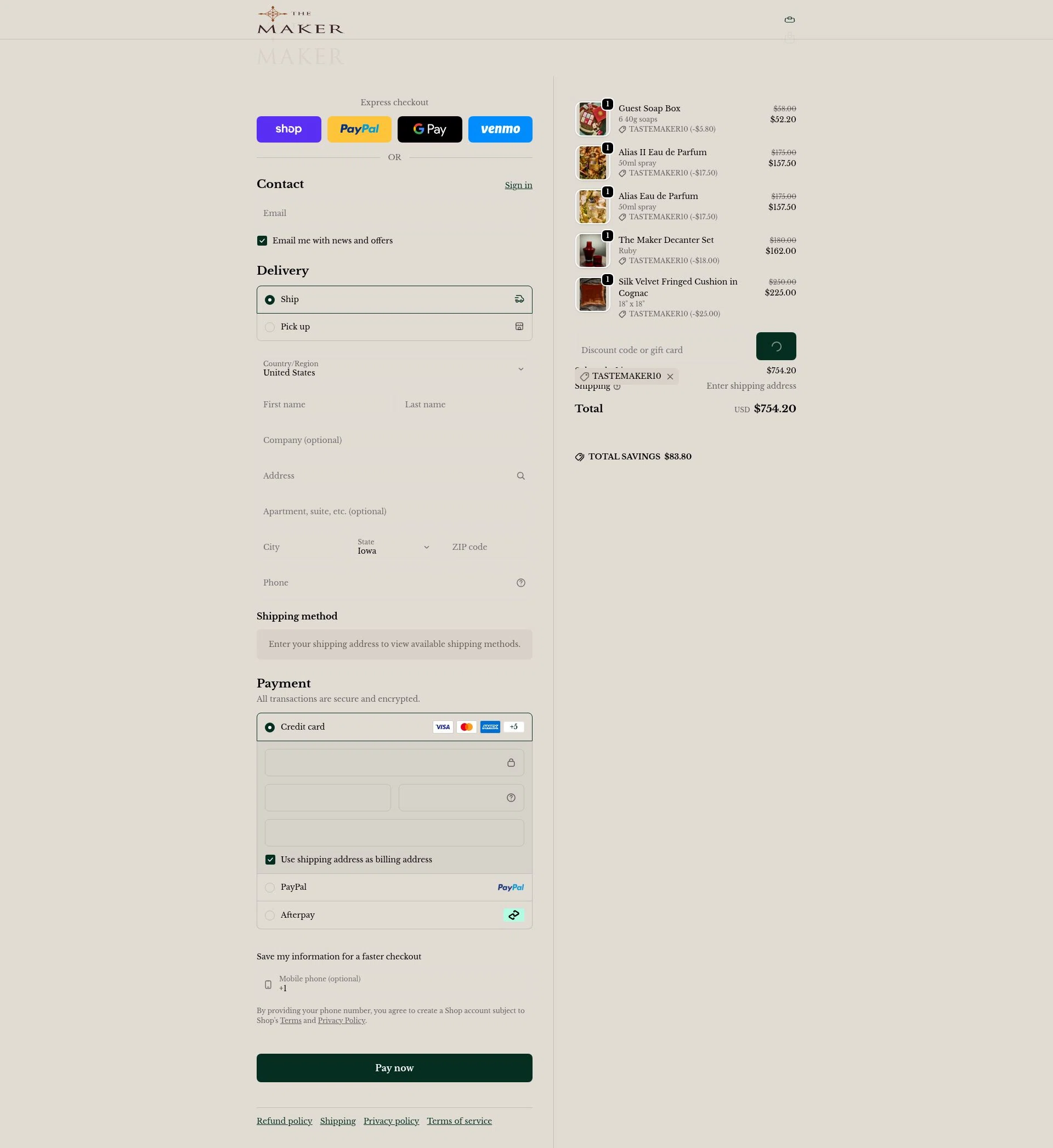 The Maker Shop checkout page showing The Maker Shop promo code box | Screenshot taken by SimplyCodes community member on Feb 14, 2026