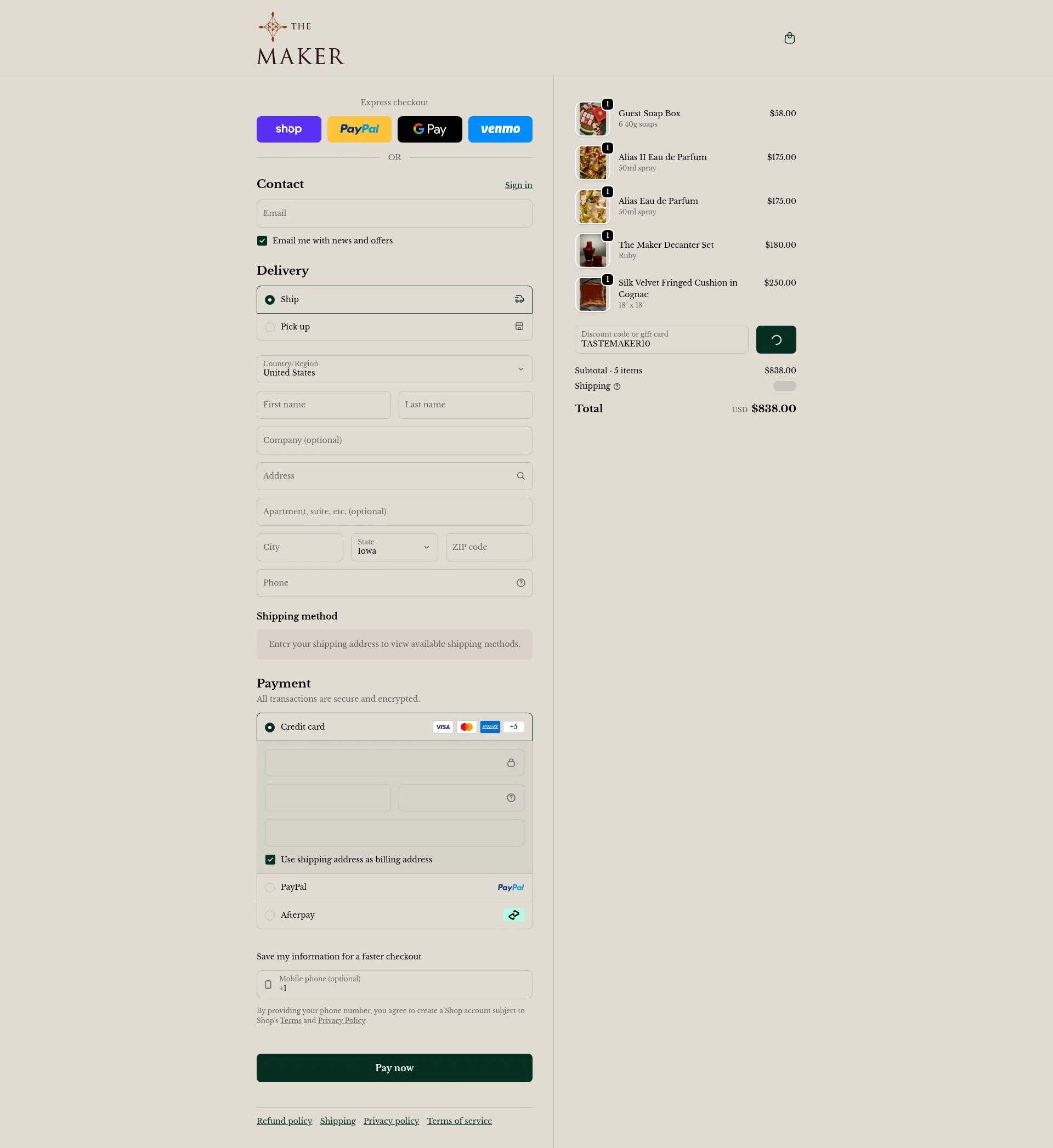 The Maker Shop checkout page showing The Maker Shop promo code box | Screenshot taken by SimplyCodes community member on Feb 1, 2026